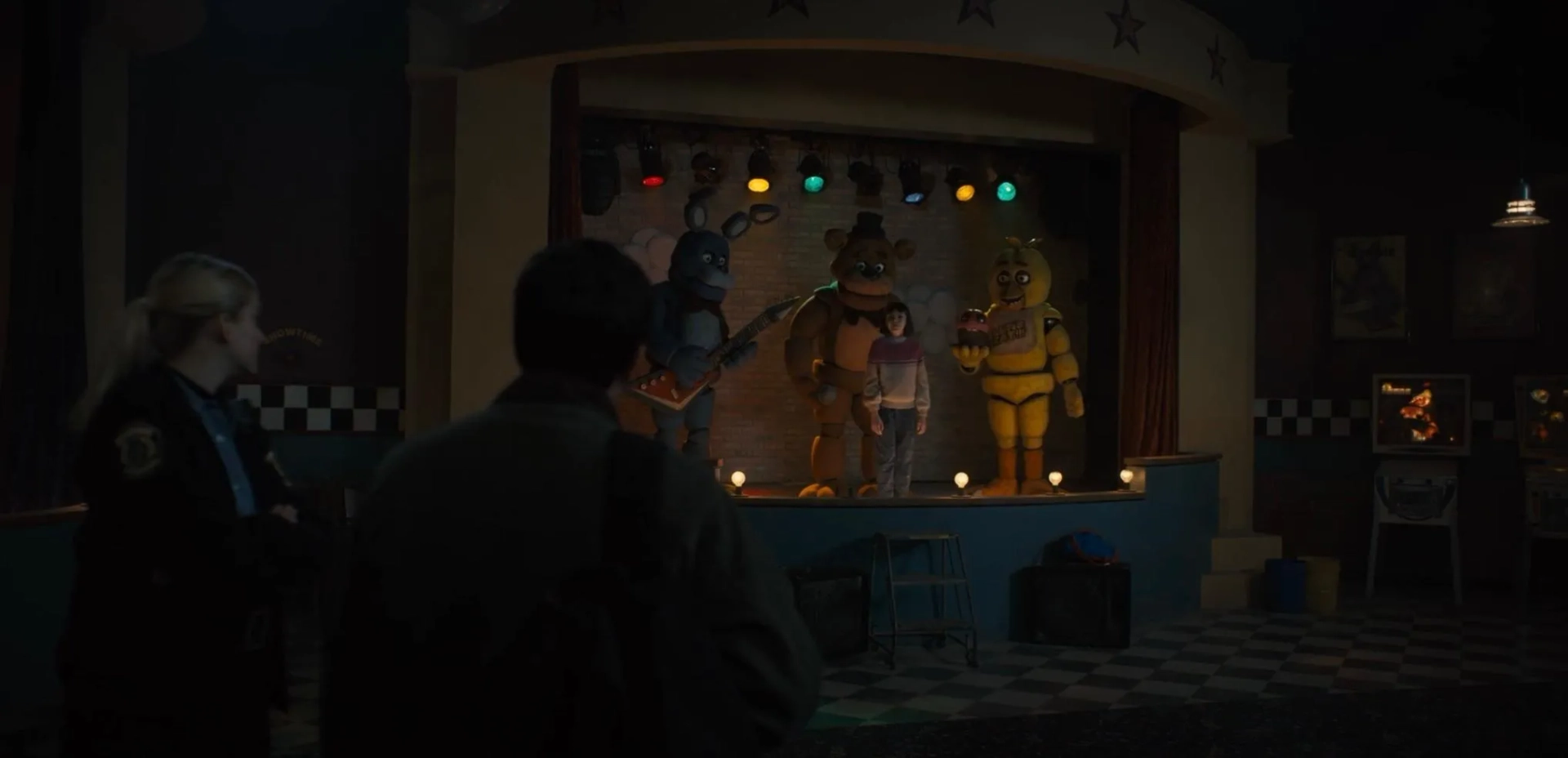 Piper Rubio, Kevin Foster, Jess Weiss, Artie Esposito, Josh Hutcherson, Amanda Maddock, Jade Kindar-Martin, Brett O'Quinn, Sarah Sarang Oh, and Elizabeth Lail in Five Nights at Freddy's (2023)