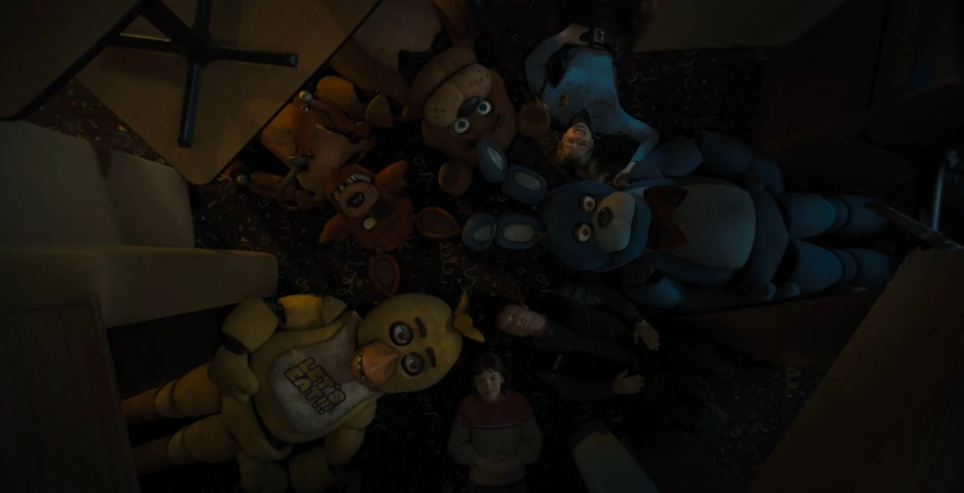 Piper Rubio, Kevin Foster, Jess Weiss, Artie Esposito, Josh Hutcherson, Amanda Maddock, Jade Kindar-Martin, Russ Walko, Sarah Sarang Oh, Elizabeth Lail, and Kellen Goff in Five Nights at Freddy's (2023)