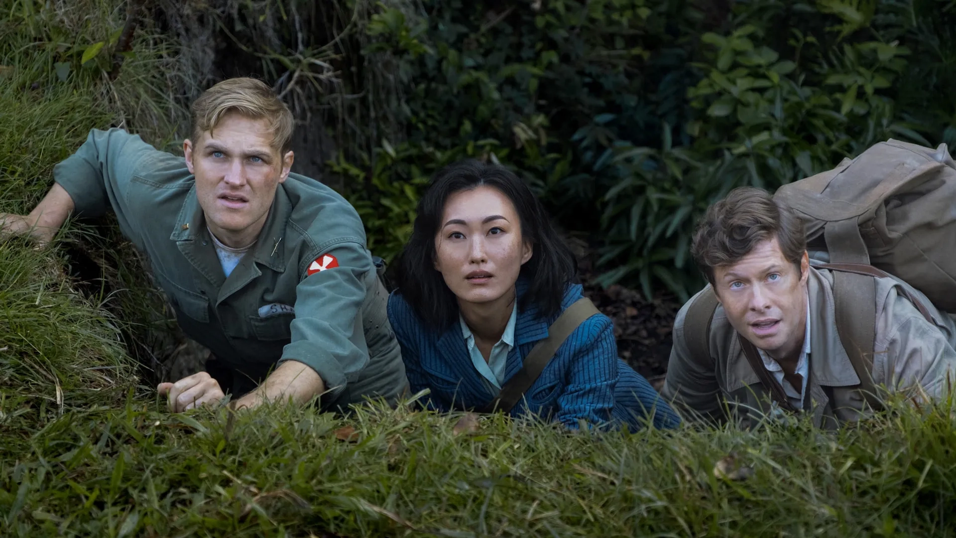 Wyatt Russell, Anders Holm, and Mari Yamamoto in Monarch: Legacy of Monsters (2023)