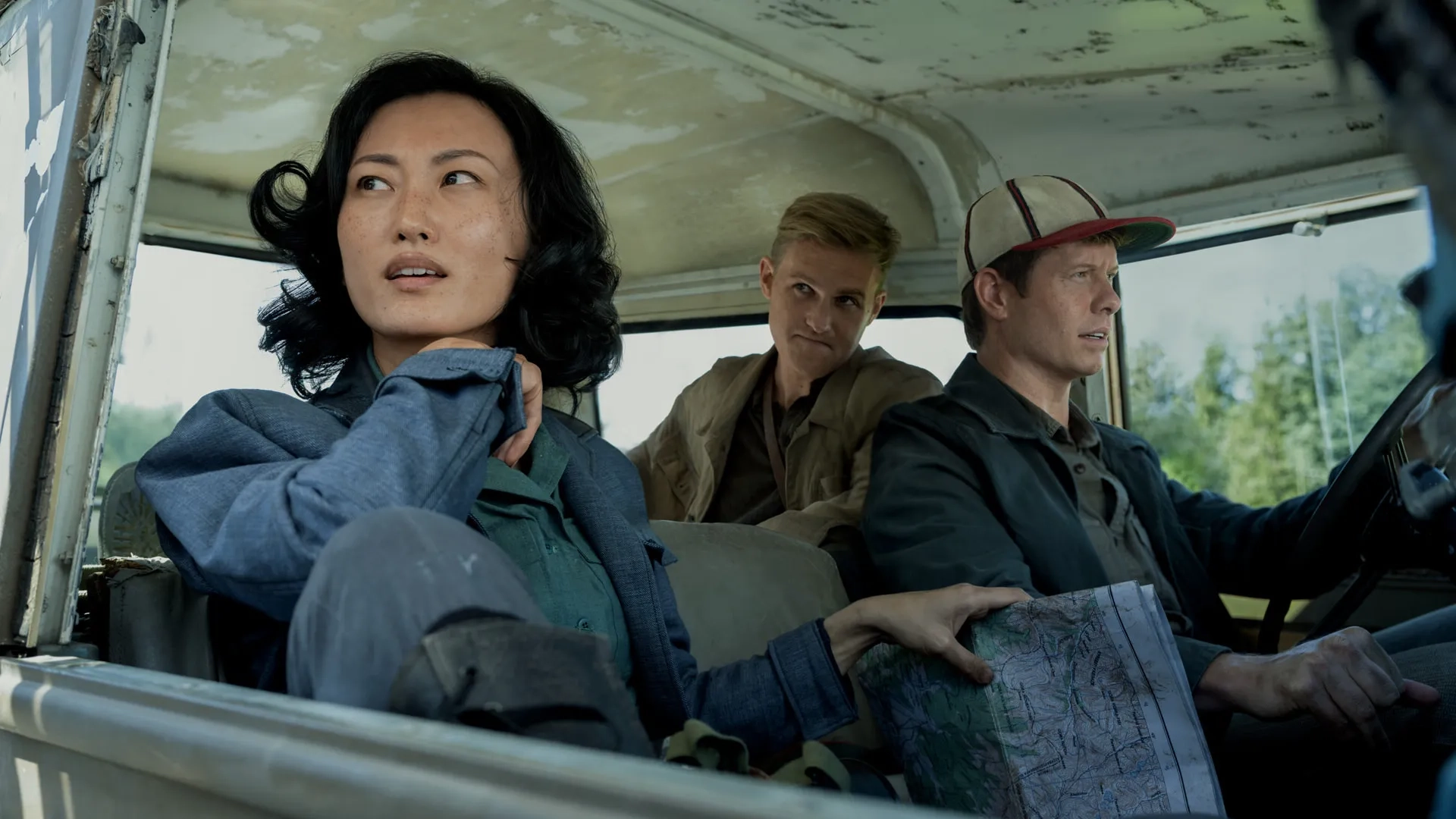 Wyatt Russell, Anders Holm, and Mari Yamamoto in Monarch: Legacy of Monsters (2023)