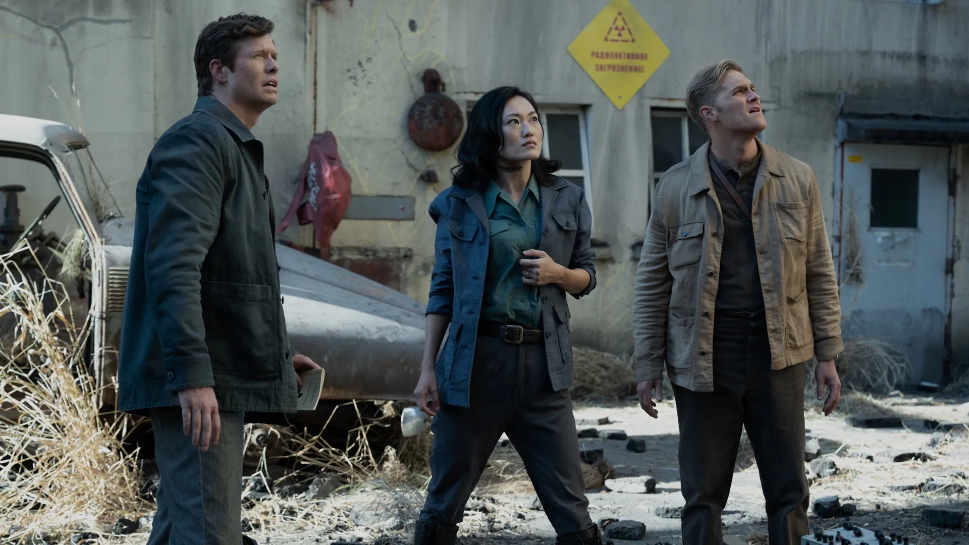 Wyatt Russell, Anders Holm, and Mari Yamamoto in Monarch: Legacy of Monsters (2023)