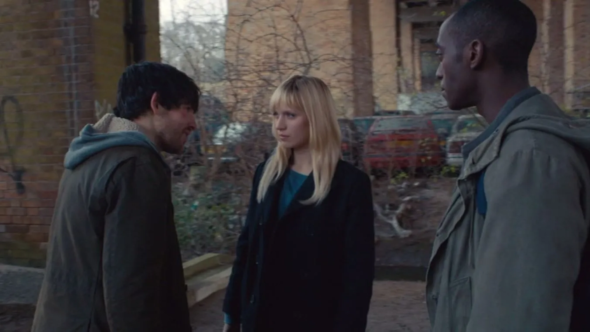 Colin Morgan, Ivanno Jeremiah, and Emily Berrington in Humans (2015)