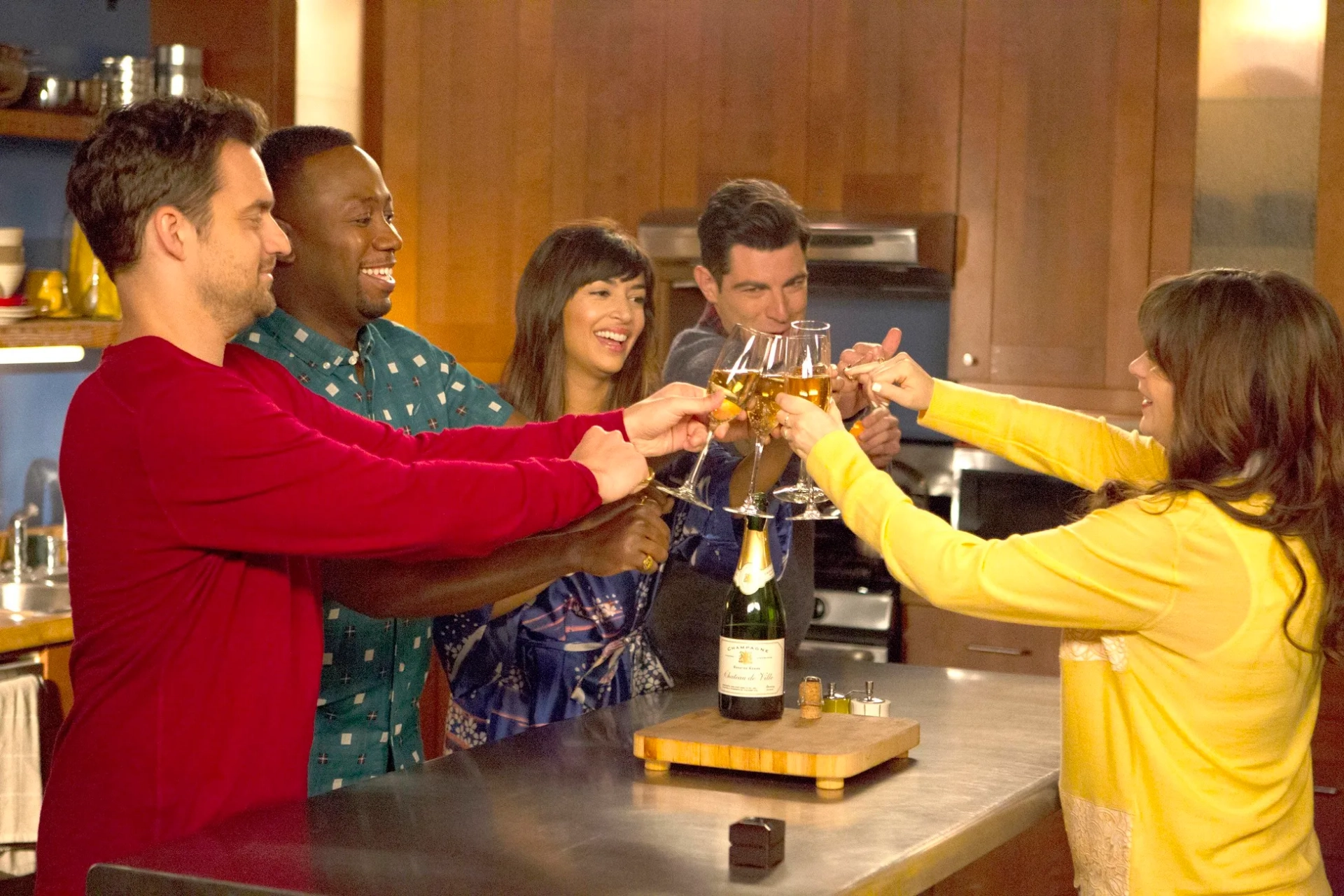 Zooey Deschanel, Max Greenfield, Hannah Simone, Lamorne Morris, and Jake Johnson in New Girl (2011)