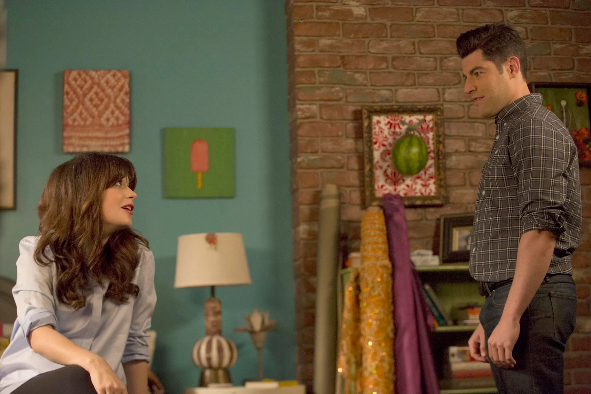 Zooey Deschanel and Max Greenfield in New Girl (2011)