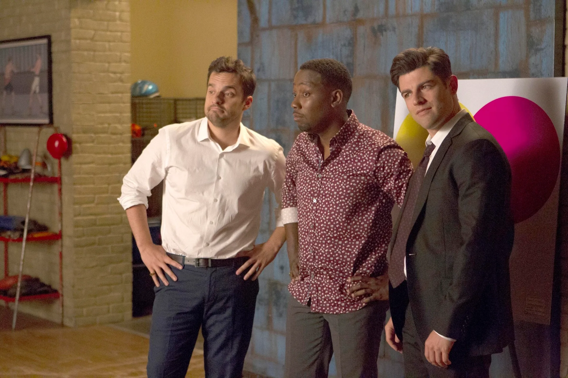 Max Greenfield, Lamorne Morris, and Jake Johnson in New Girl (2011)