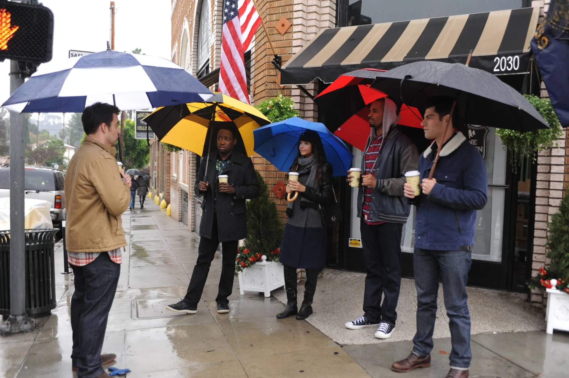 Max Greenfield, Damon Wayans Jr., Hannah Simone, Lamorne Morris, and Jake Johnson in New Girl (2011)