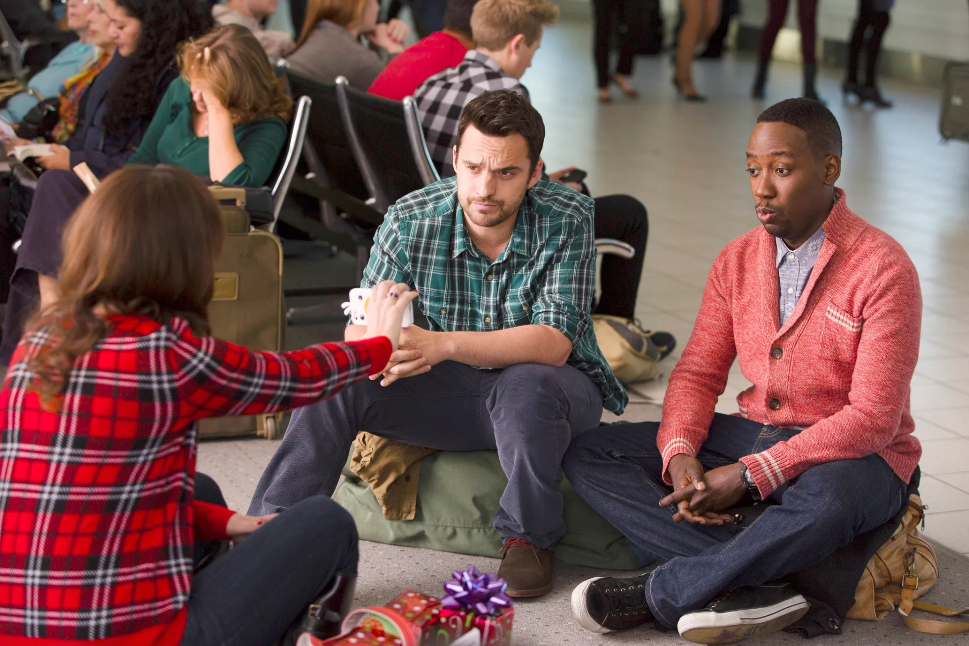 Zooey Deschanel, Lamorne Morris, and Jake Johnson in New Girl (2011)