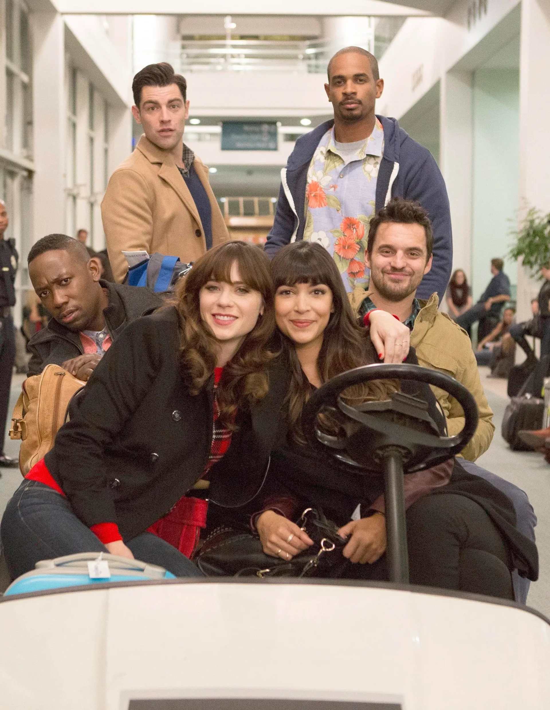 Zooey Deschanel, Max Greenfield, Damon Wayans Jr., Hannah Simone, Lamorne Morris, and Jake Johnson in New Girl (2011)