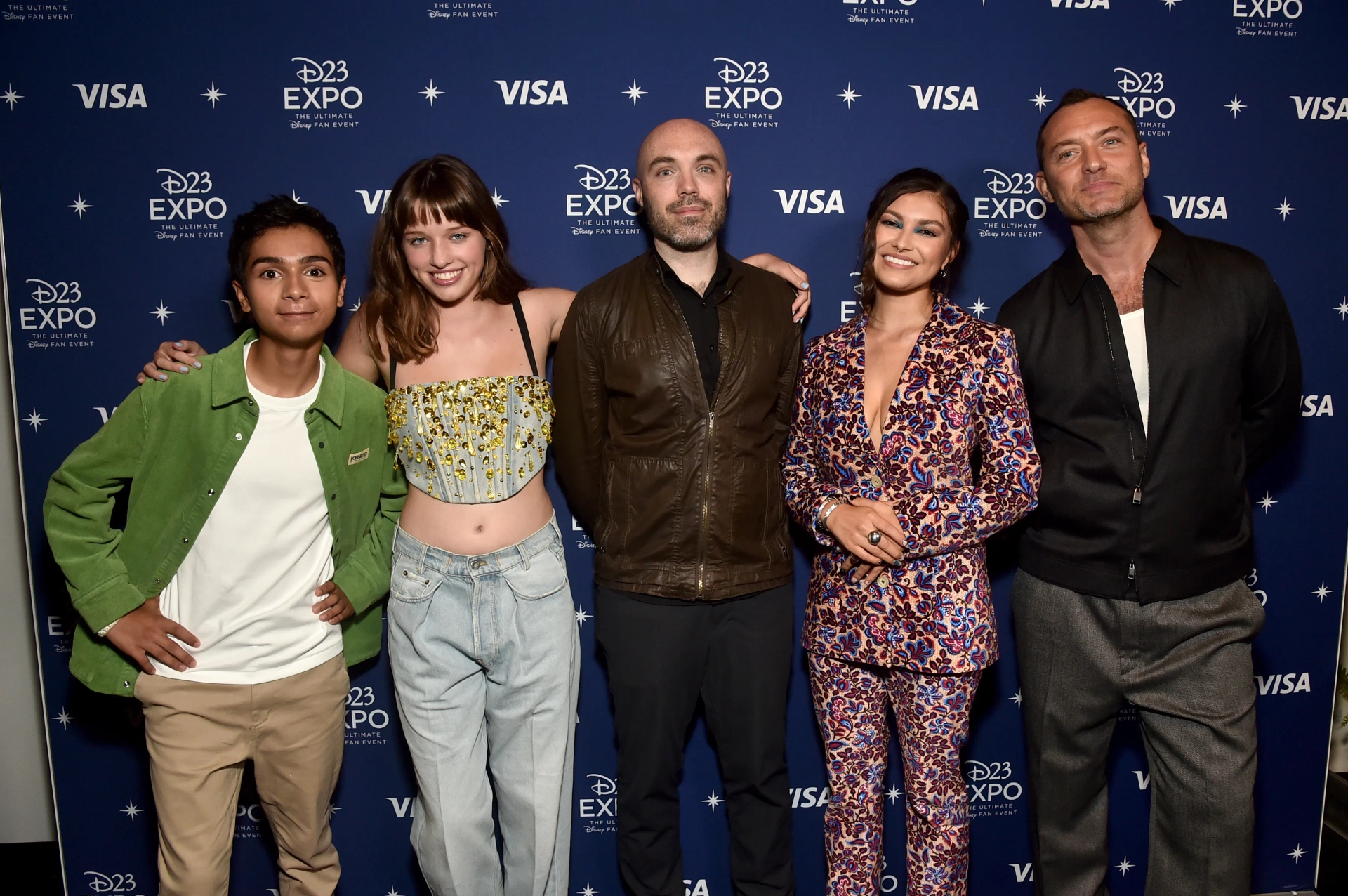 Jude Law, David Lowery, Ever Anderson, Alyssa Wapanatâhk, and Alexander Molony at an event for Peter Pan & Wendy (2023)