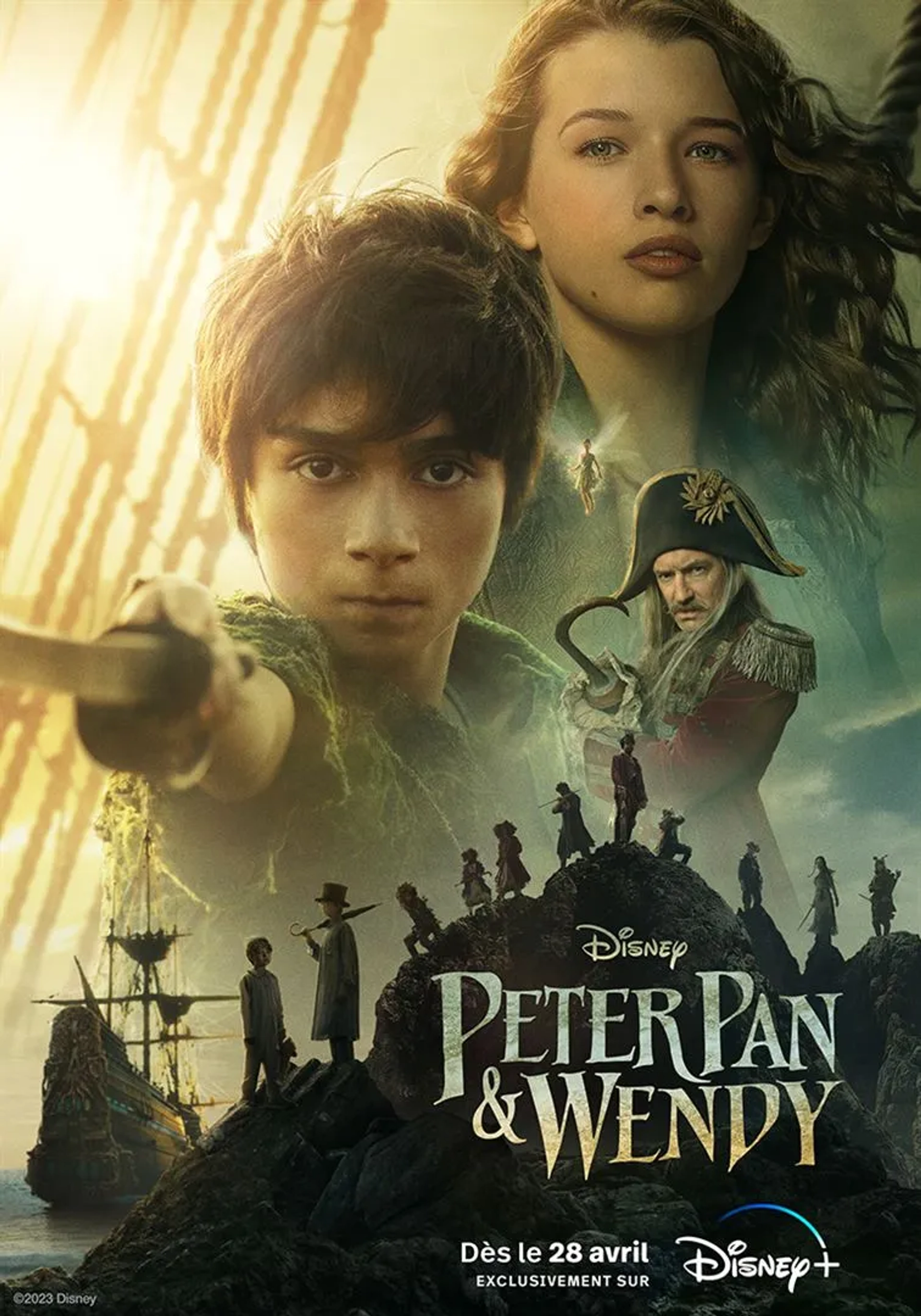 Jude Law, Joshua Pickering, Jacobi Jupe, Ever Anderson, Alyssa Wapanatâhk, and Alexander Molony in Peter Pan & Wendy (2023)