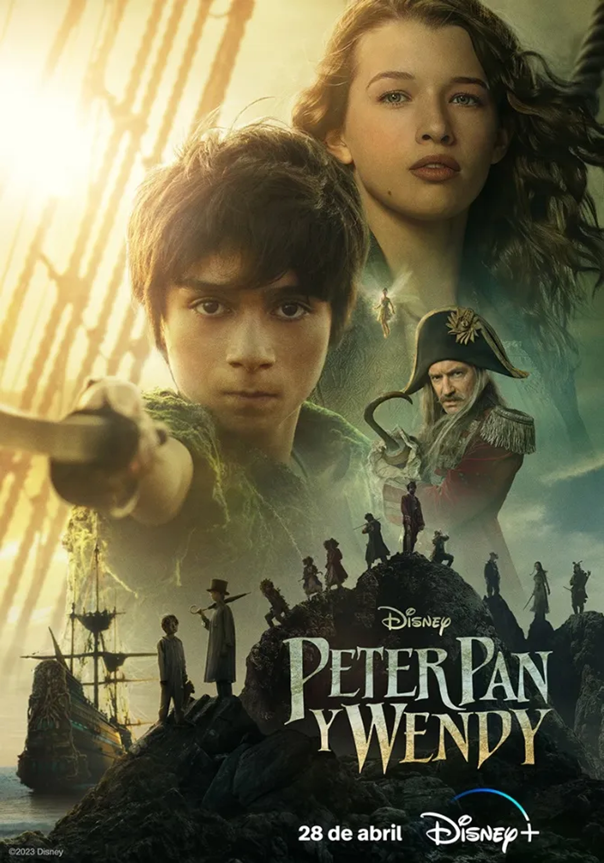 Jude Law, Joshua Pickering, Jacobi Jupe, Ever Anderson, Alyssa Wapanatâhk, and Alexander Molony in Peter Pan & Wendy (2023)