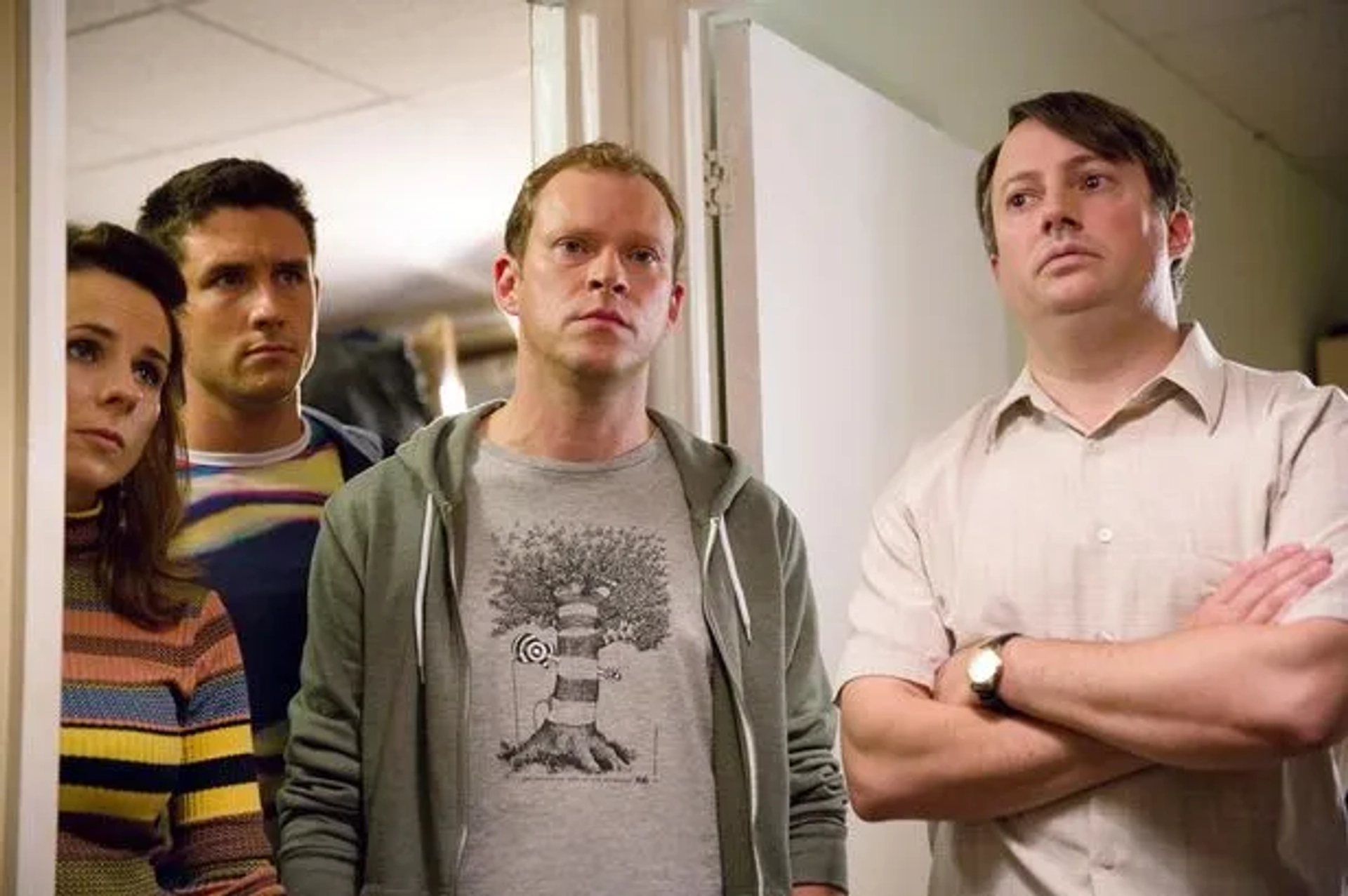 Cariad Lloyd and Bart Edwards and Robert Webb and David Mitchell in Peep Show