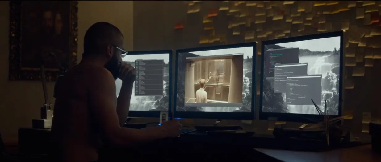 Oscar Isaac, Domhnall Gleeson, and Alicia Vikander in Ex Machina (2014)