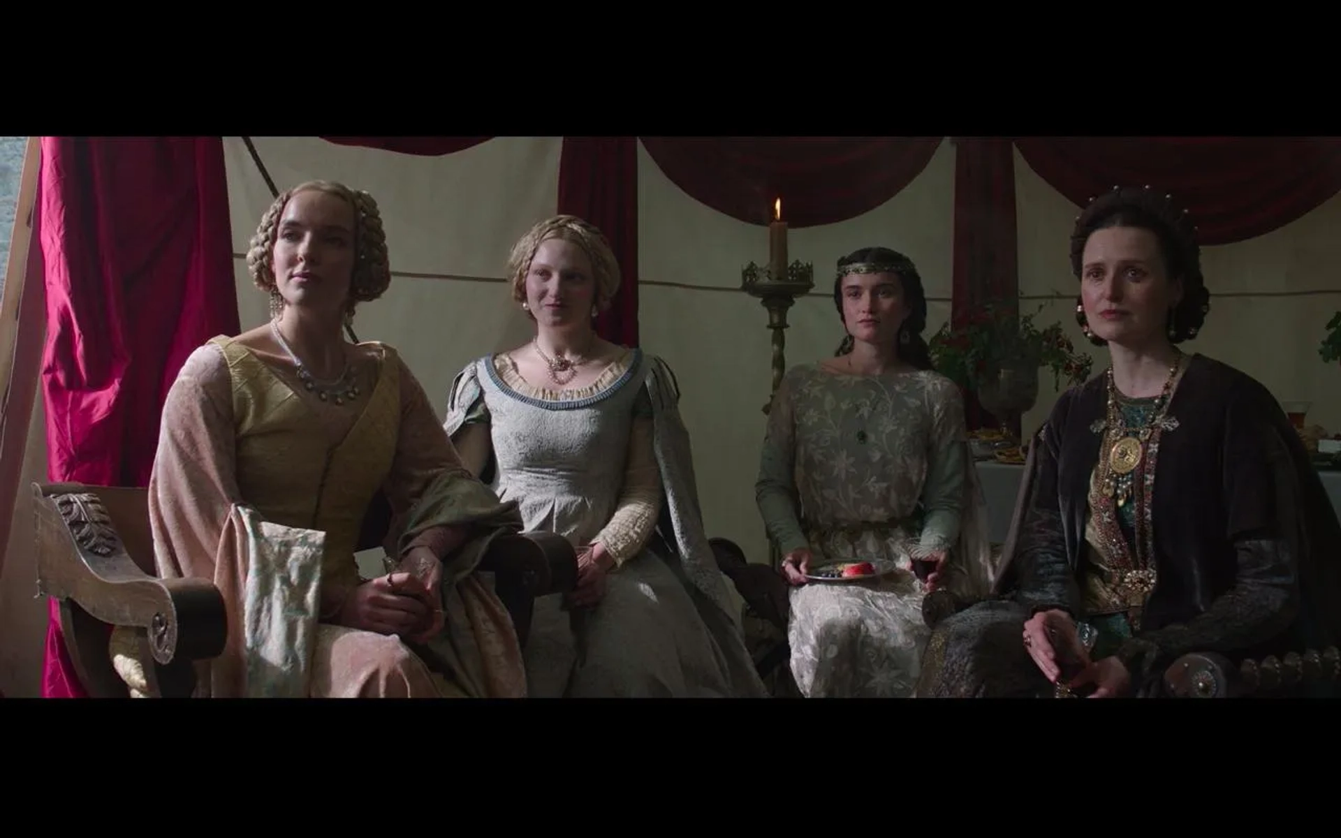 Jodie Comer, Tallulah Rose Haddon, Simone Collins and Clare Dune in The Last Duel