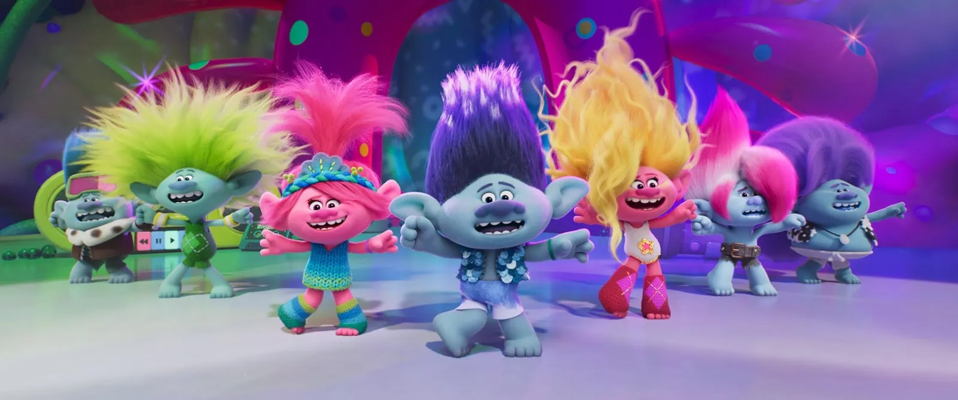 Justin Timberlake, Anna Kendrick, Eric André, Troye Sivan, Kid Cudi, Daveed Diggs, and Camila Cabello in Trolls Band Together (2023)