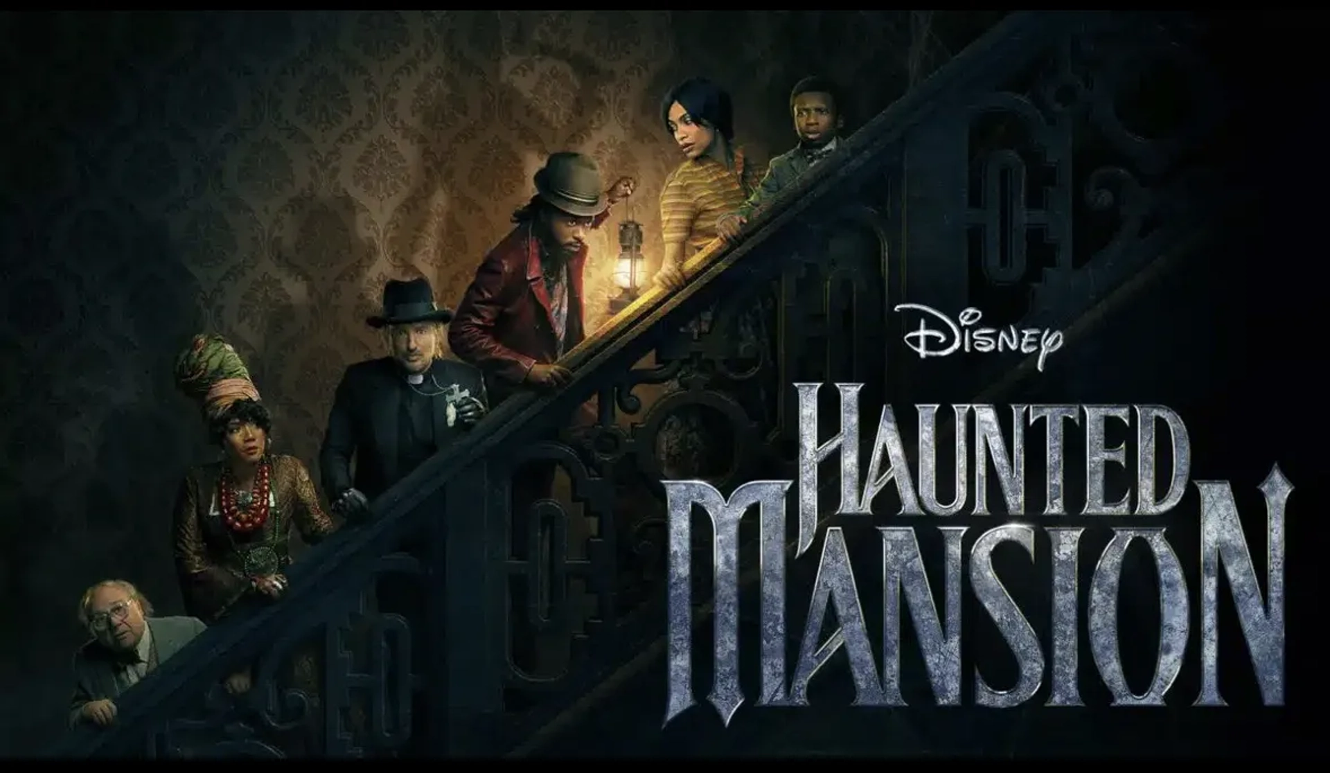 Danny DeVito, Owen Wilson, Rosario Dawson, Chase Dillon, Tiffany Haddish, and LaKeith Stanfield in Haunted Mansion (2023)