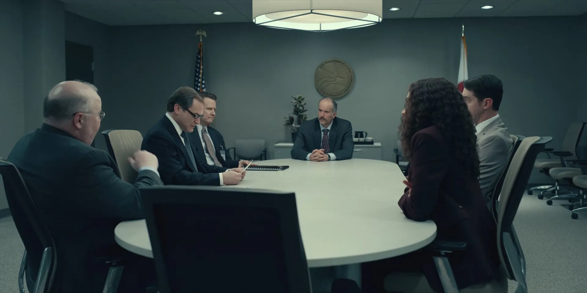 Will Chase, Rosario Dawson, Michael Stuhlbarg, Brendan Patrick Connor, and Austin Freeman in Dopesick: The Whistleblower (2021)