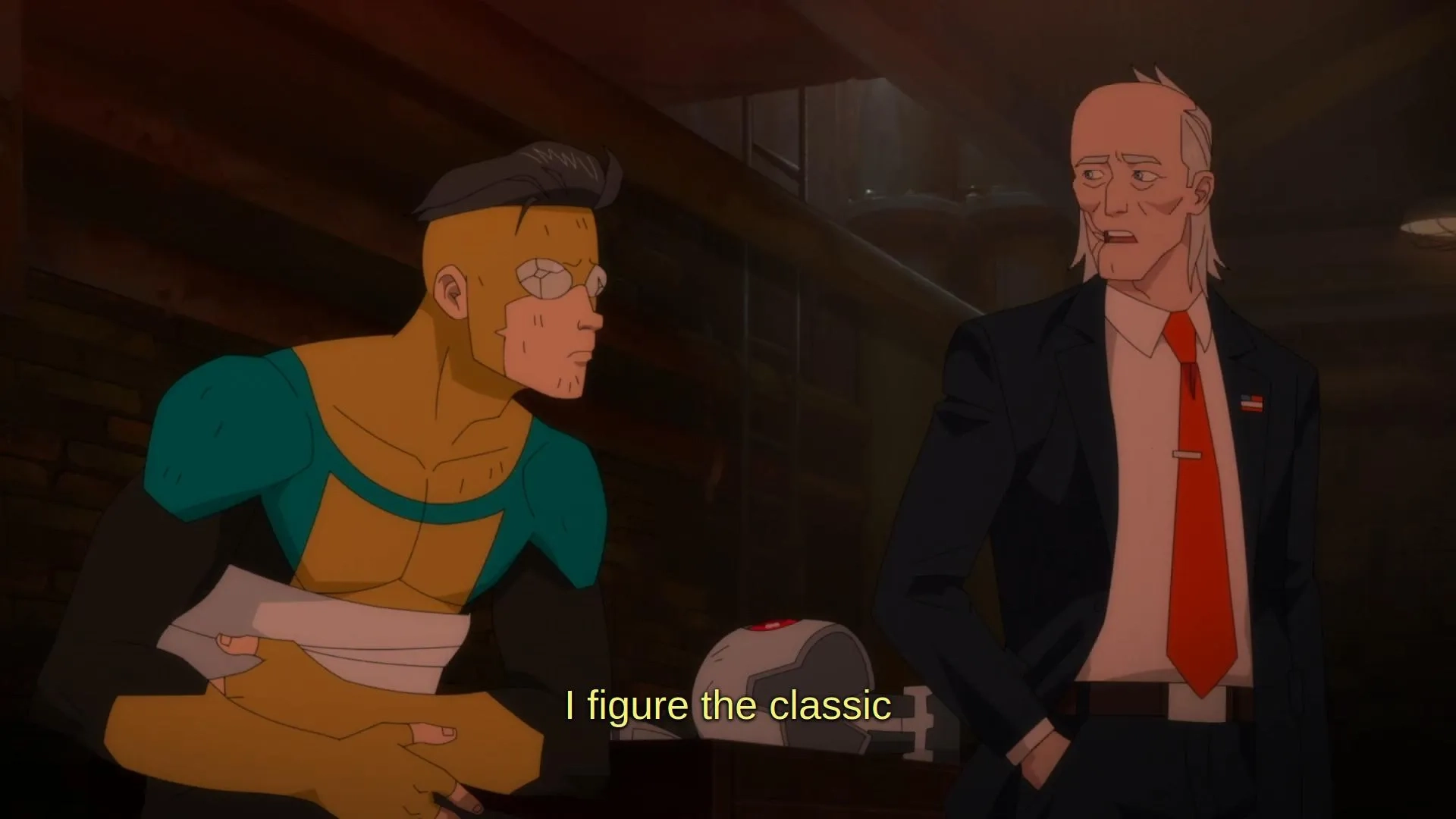 Walton Goggins and Steven Yeun in Invincible (2021)