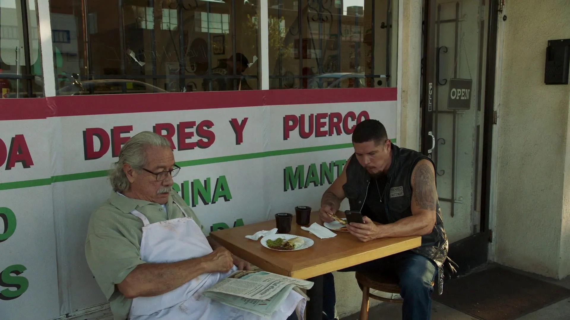 Edward James Olmos and JD Pardo in Mayans M.C.: Kukulkan (2019)