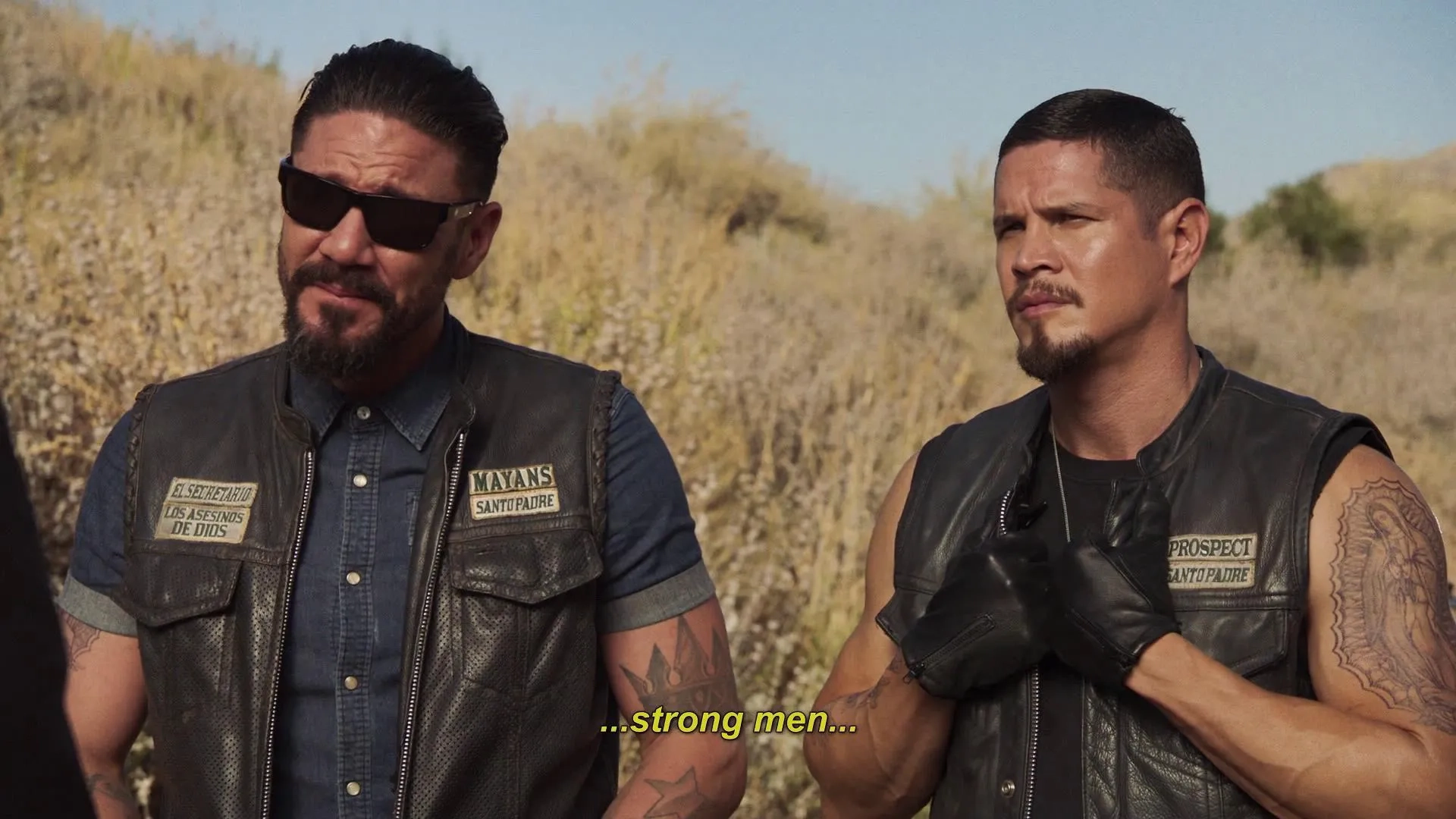 Ray McKinnon, JD Pardo, and Clayton Cardenas in Mayans M.C.: Kukulkan (2019)