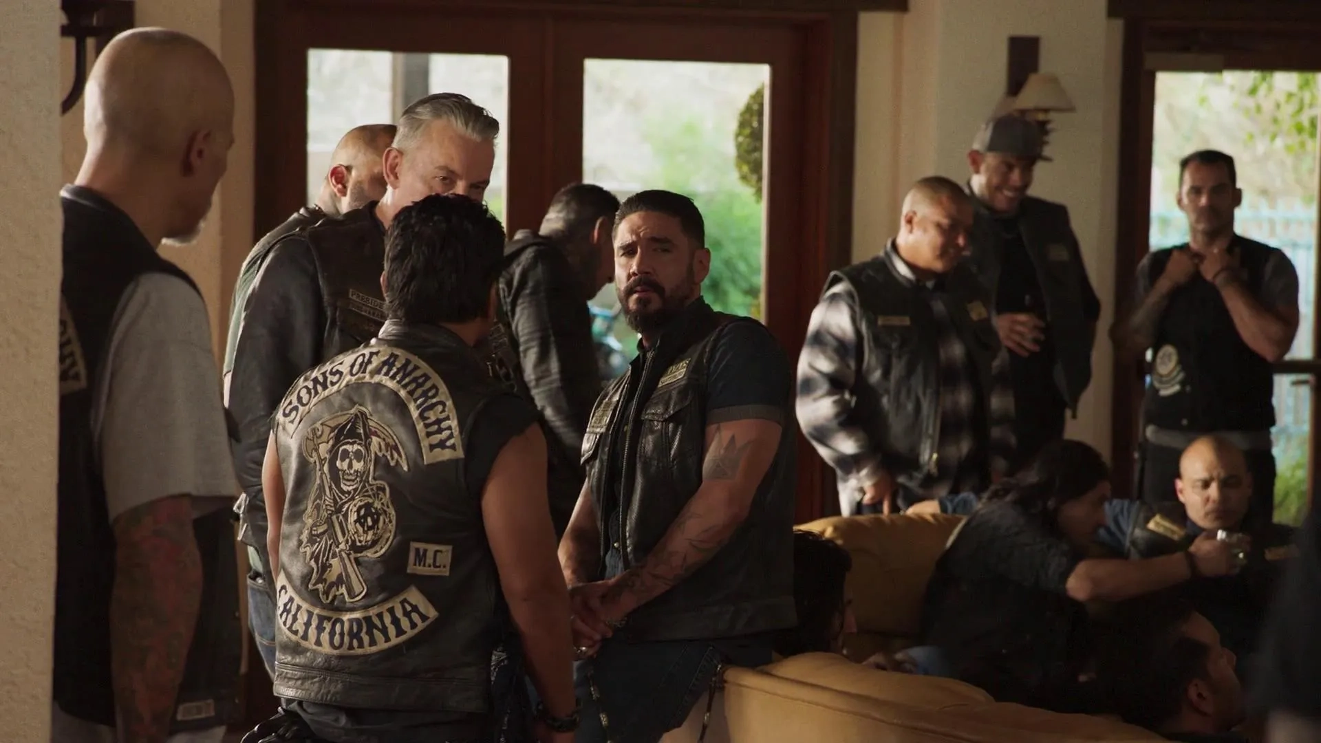 Tommy Flanagan, Antonio Jaramillo, Jacob Vargas, Jimmy Gonzales, David Labrava, Clayton Cardenas, and Vincent Vargas in Mayans M.C.: Kukulkan (2019)