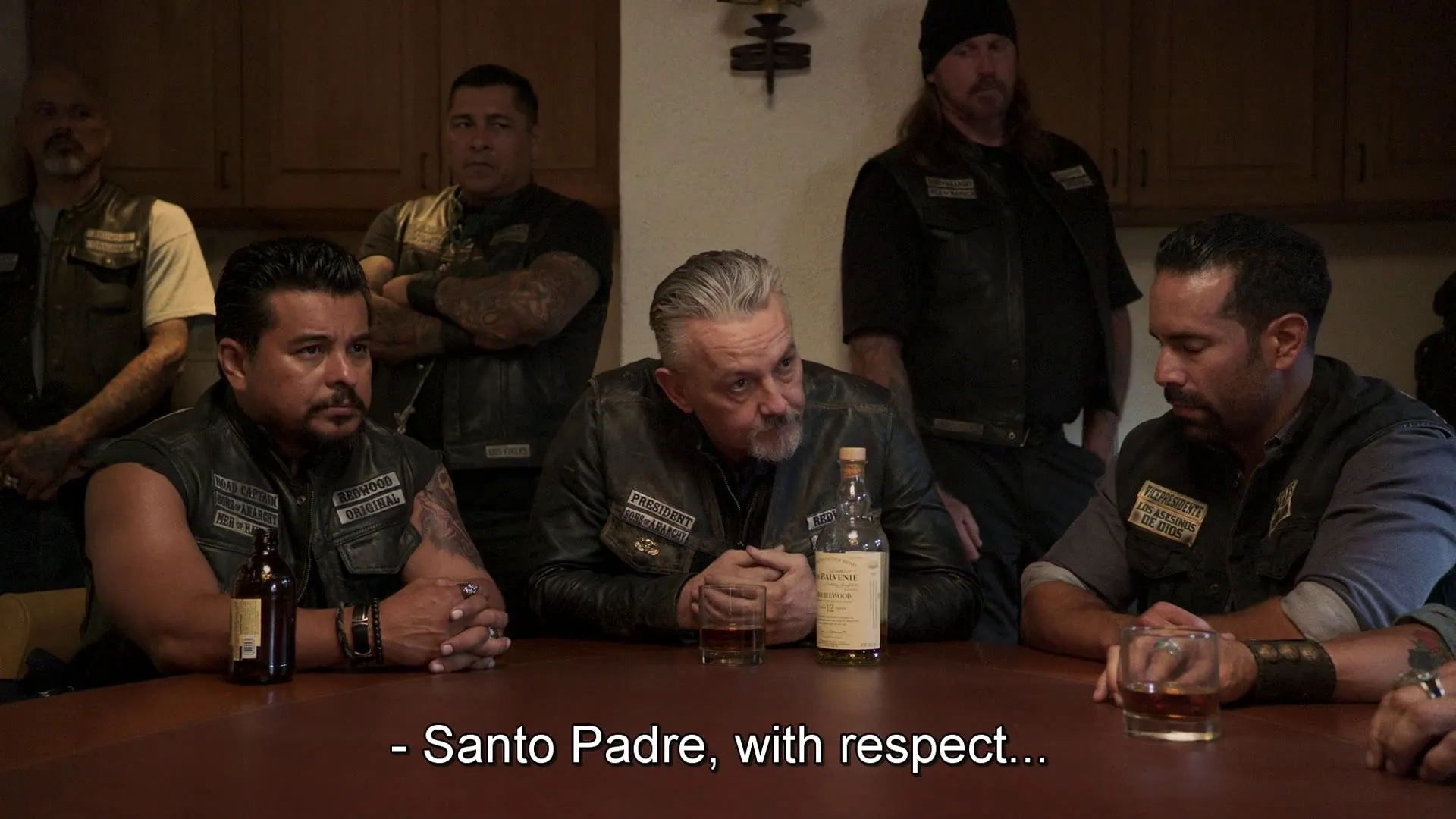 Tommy Flanagan, Jacob Vargas, Frankie Loyal, Emiliano Torres, David Labrava, and Rusty Coones in Mayans M.C.: Kukulkan (2019)