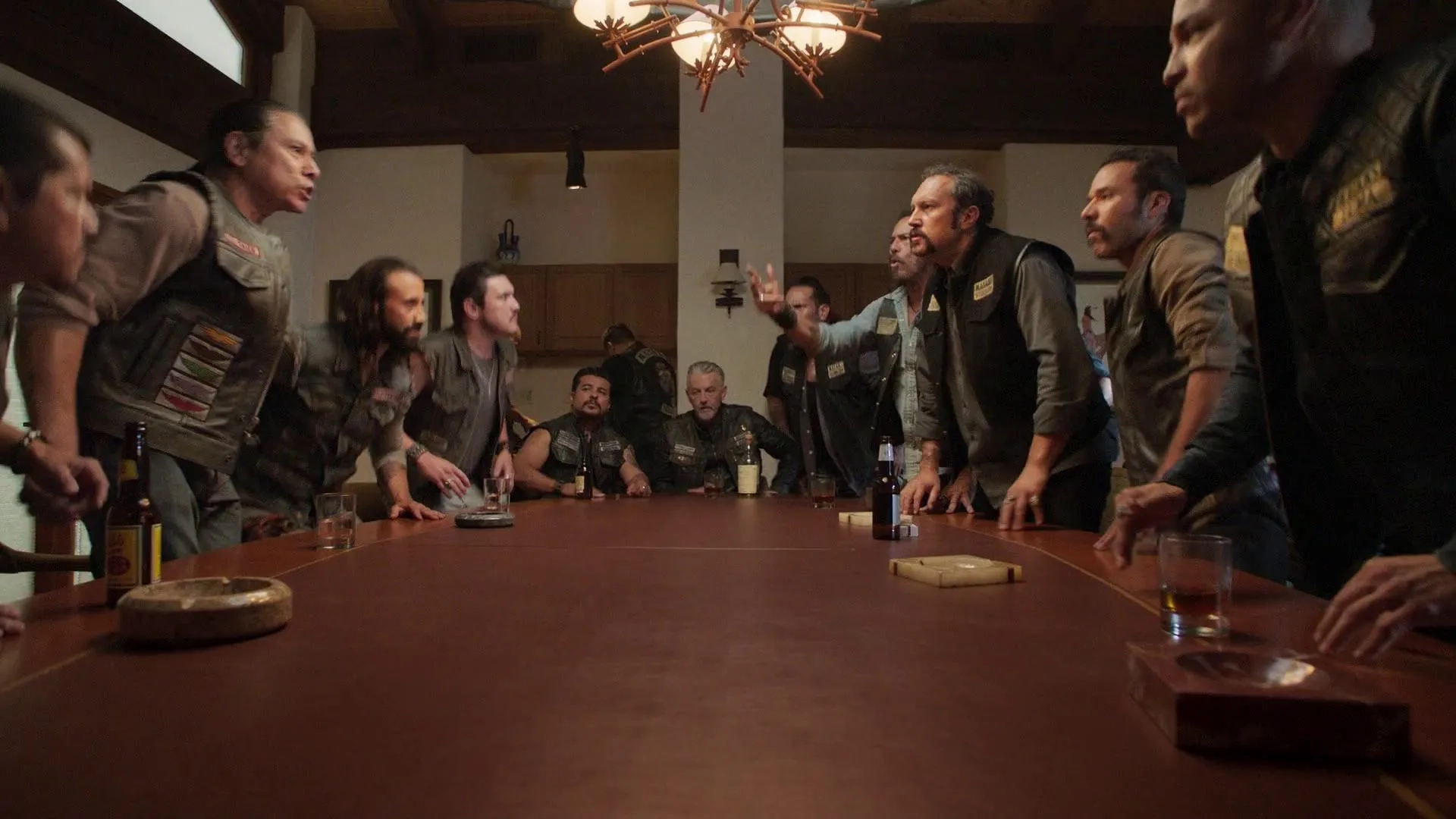 Gregory Cruz, Tommy Flanagan, Michael Irby, Raoul Max Trujillo, Jacob Vargas, Frankie Loyal, Emiliano Torres, Ivo Nandi, and Abdel Tornes in Mayans M.C.: Kukulkan (2019)