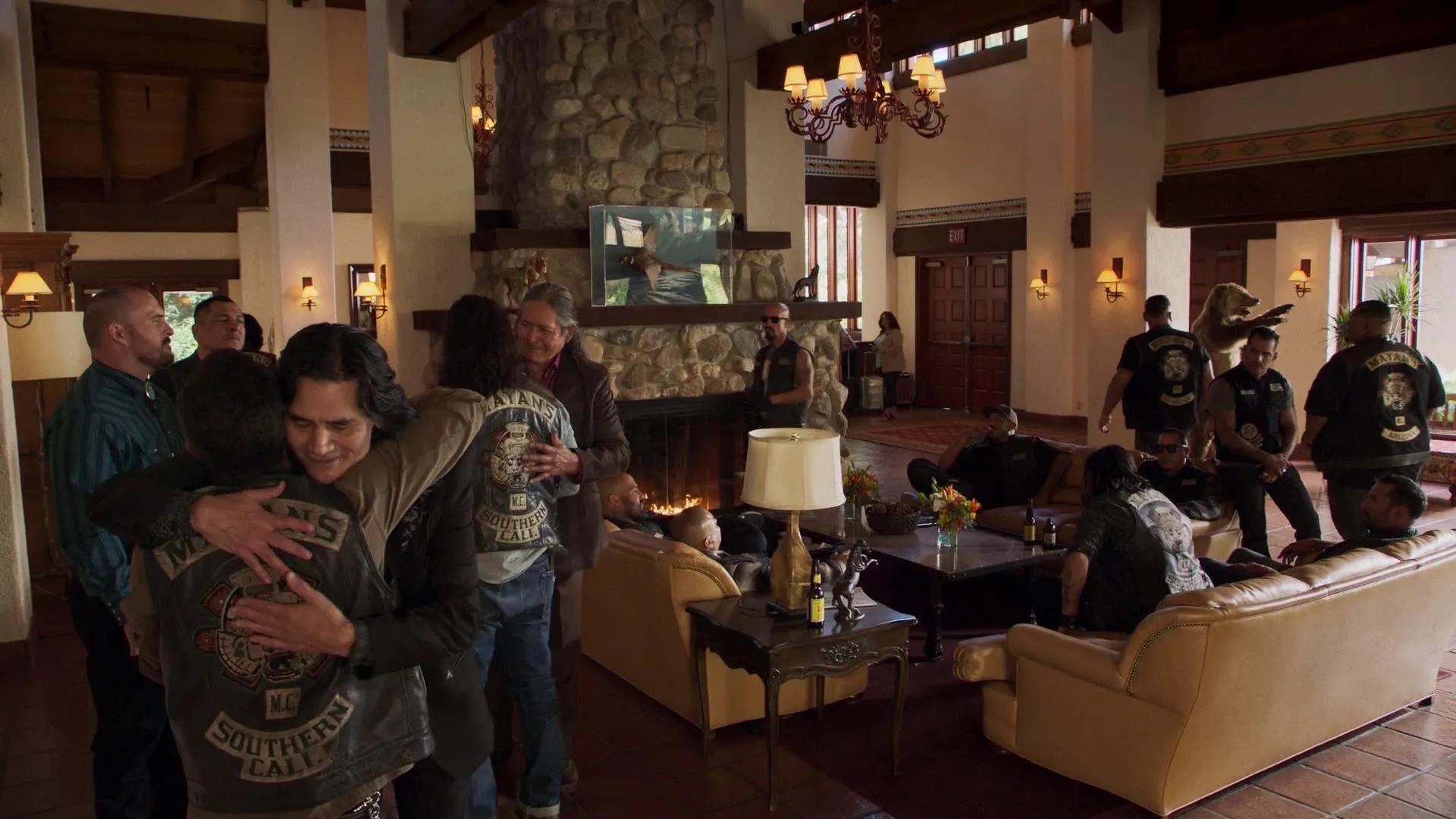 Michael Irby, Antonio Jaramillo, J. LaRose, Raoul Max Trujillo, Frankie Loyal, Emiliano Torres, Joseph Raymond Lucero, and Bryan Rubio in Mayans M.C.: Kukulkan (2019)