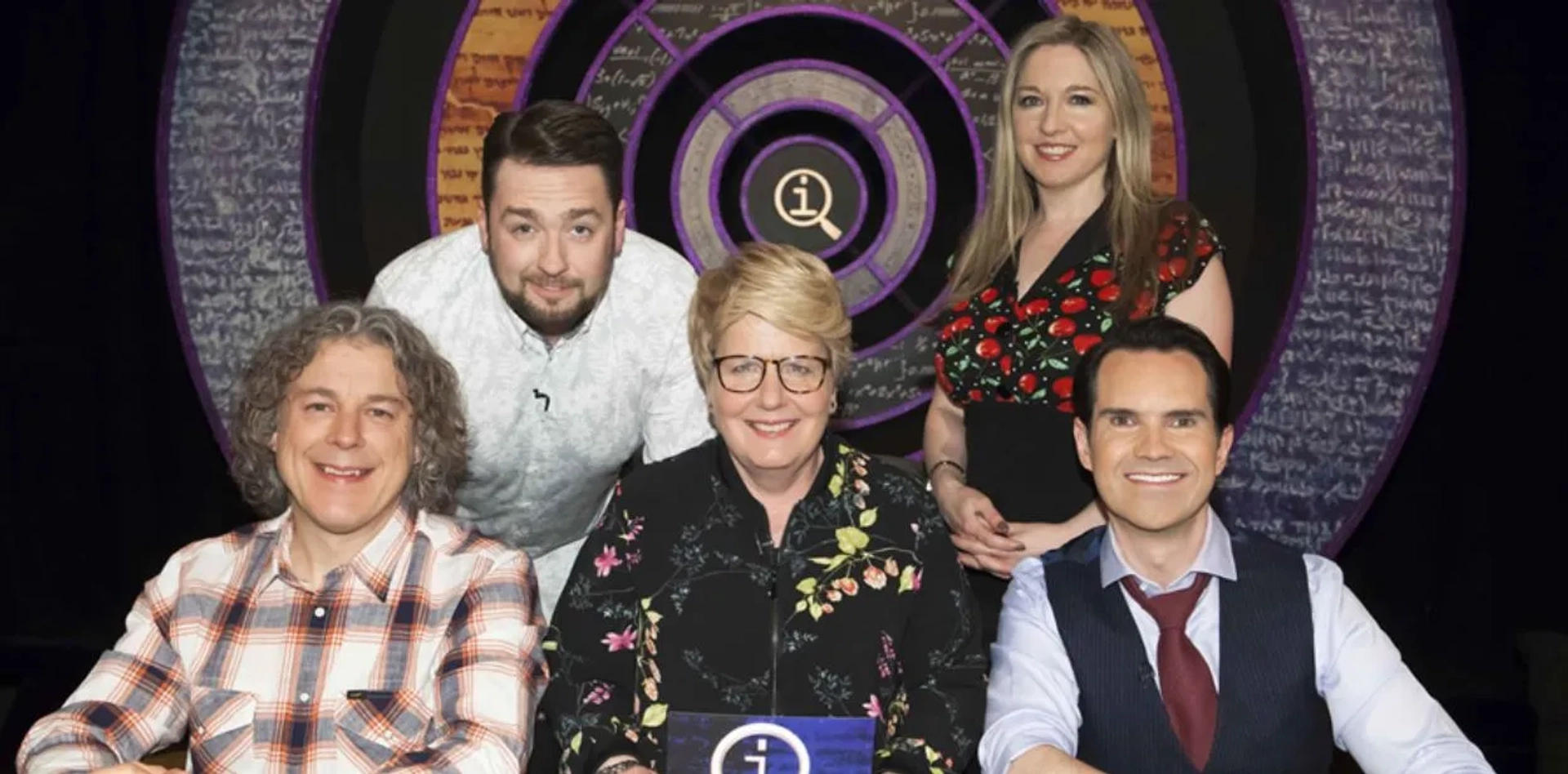 Jimmy Carr, Alan Davies, Sandi Toksvig, Victoria Coren Mitchell, and Jason Manford in QI (2003)