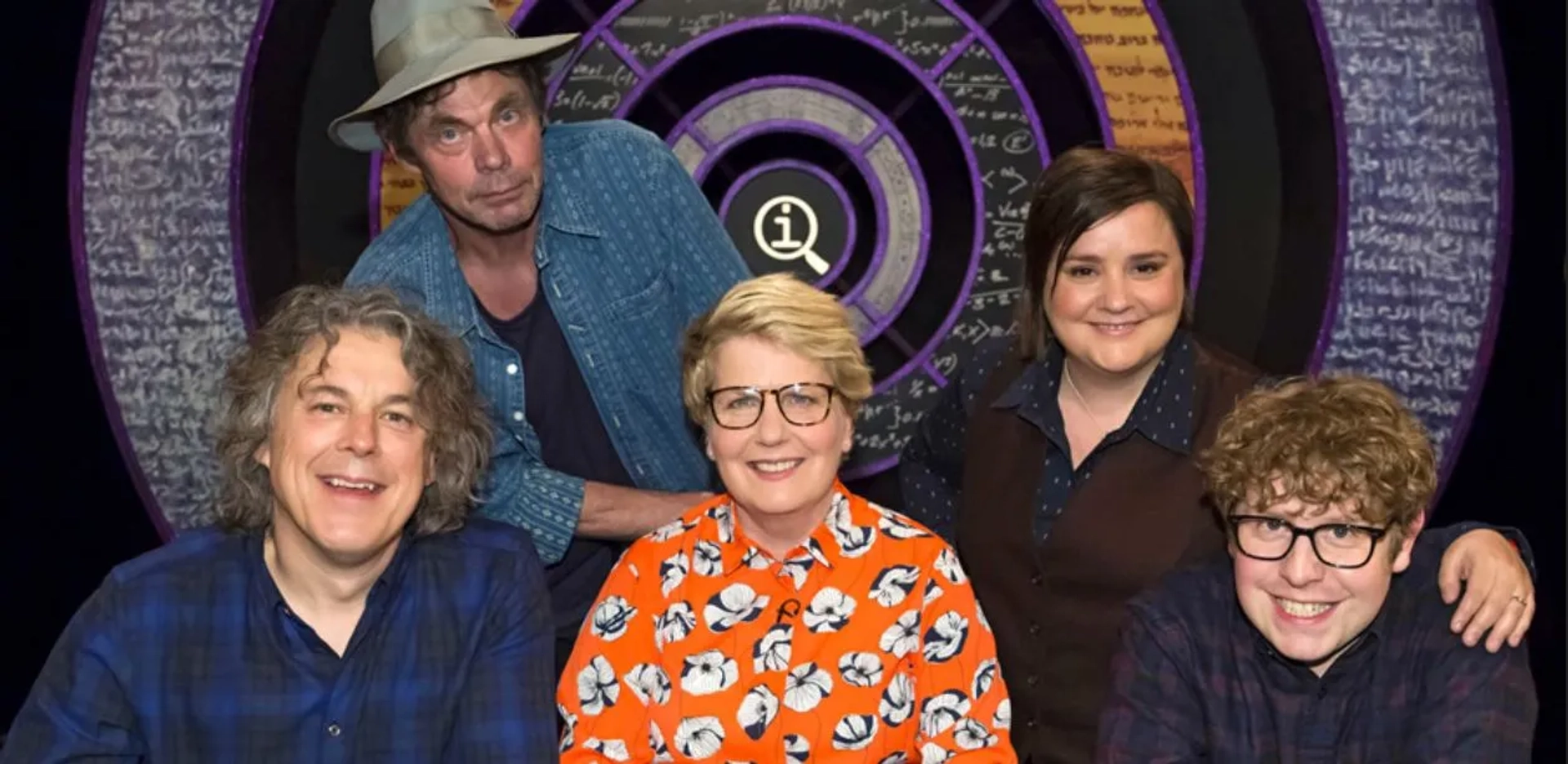 Alan Davies, Rich Hall, Sandi Toksvig, Susan Calman, and Josh Widdicombe in QI (2003)