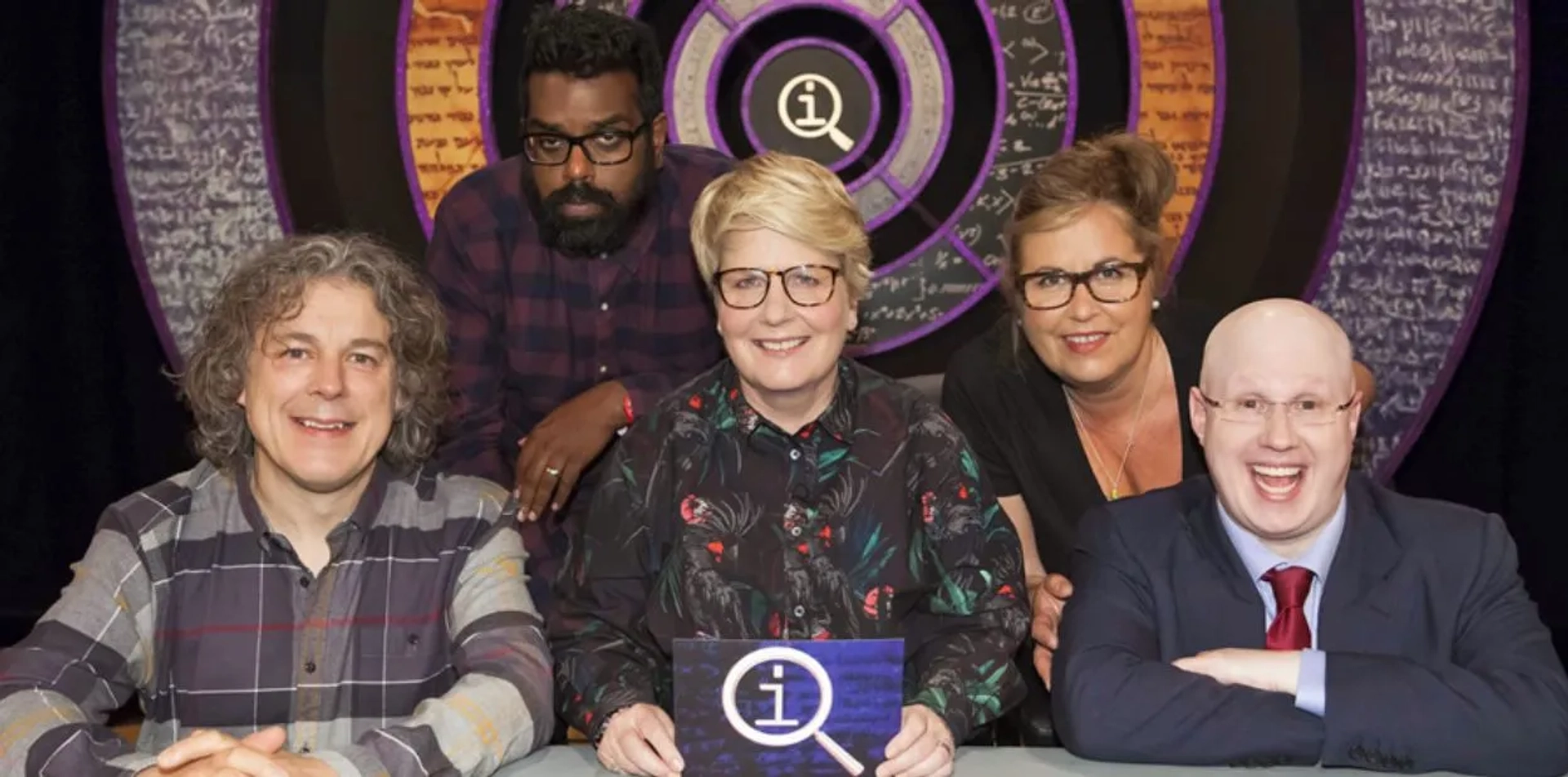 Alan Davies, Matt Lucas, Liza Tarbuck, Sandi Toksvig, and Romesh Ranganathan in QI (2003)