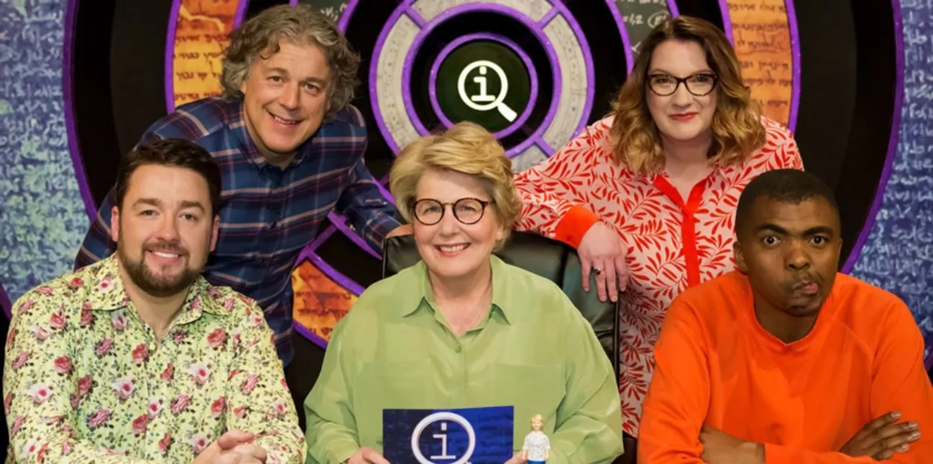 Alan Davies, Sandi Toksvig, Jason Manford, Loyiso Gola, and Sarah Millican in QI (2003)