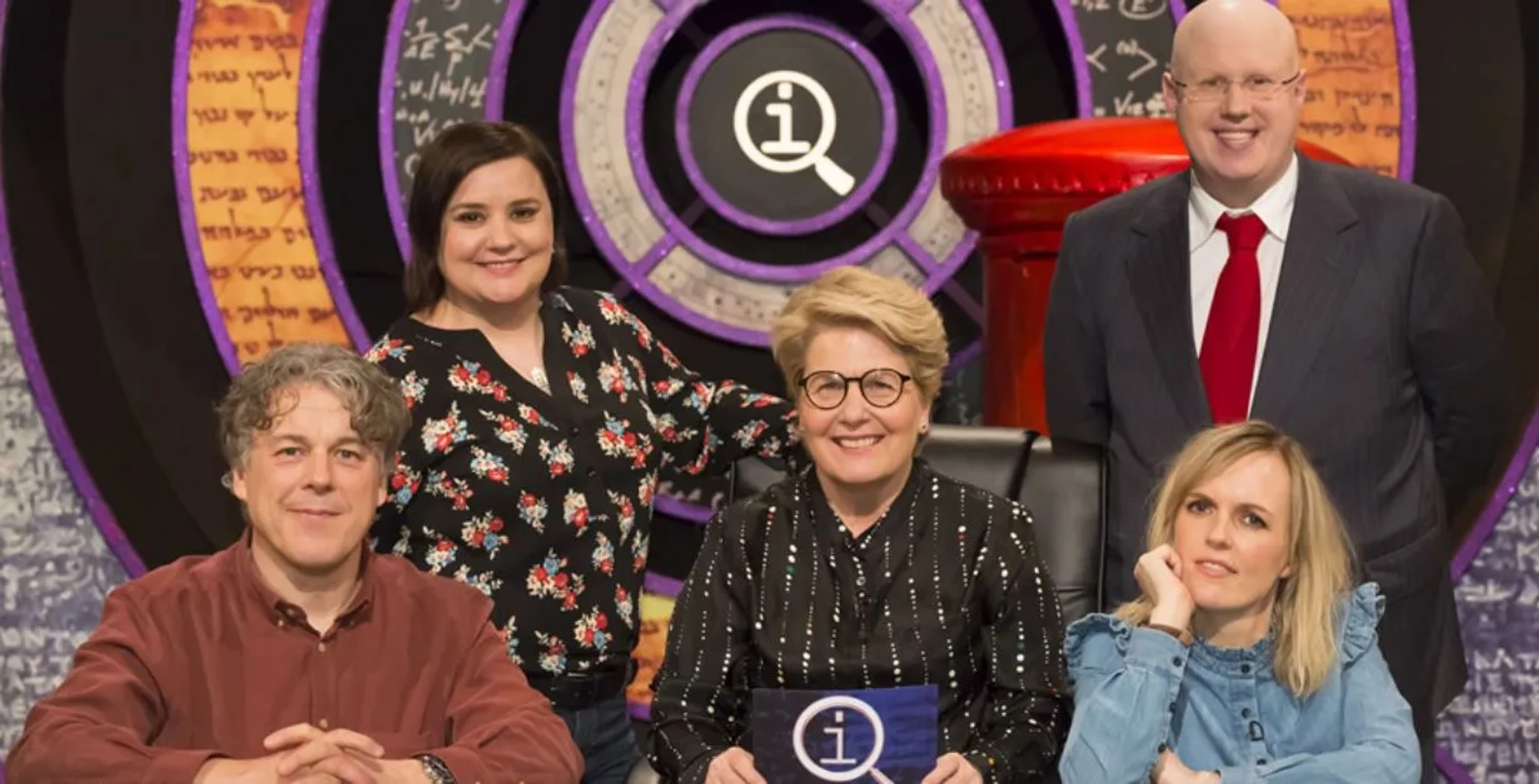 Alan Davies, Matt Lucas, Sandi Toksvig, Susan Calman, and Holly Walsh in QI (2003)