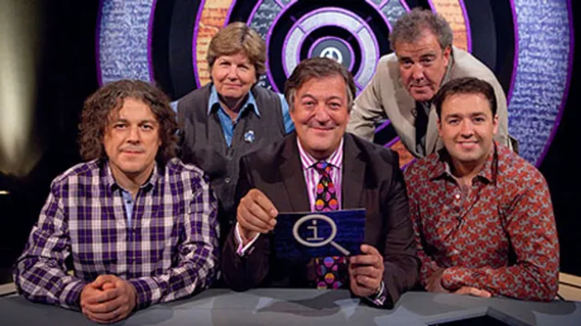 Stephen Fry, Jeremy Clarkson, Alan Davies, Sandi Toksvig, and Jason Manford in QI (2003)