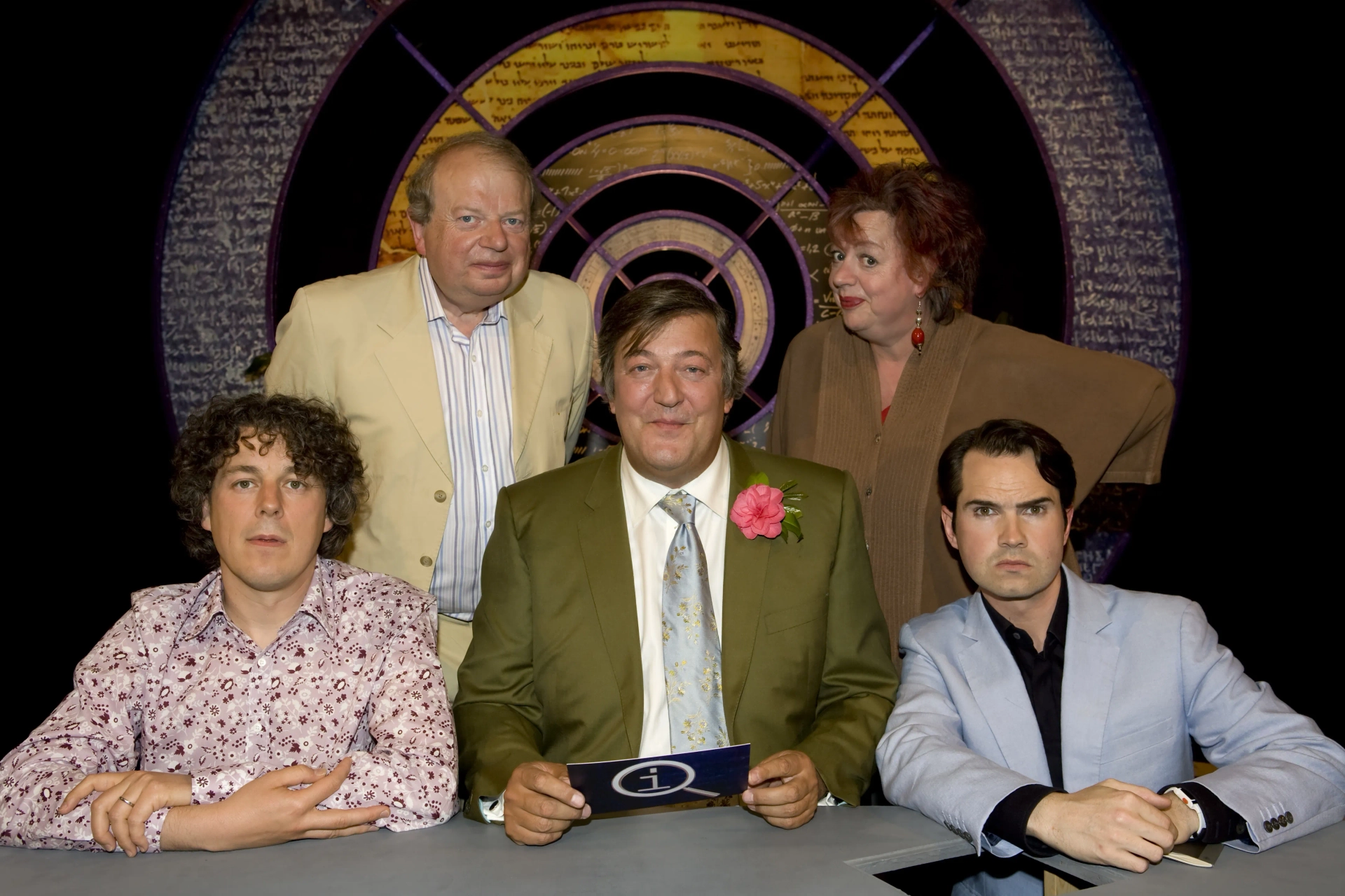 Stephen Fry, Jo Brand, Jimmy Carr, Alan Davies, and John Sergeant in QI (2003)