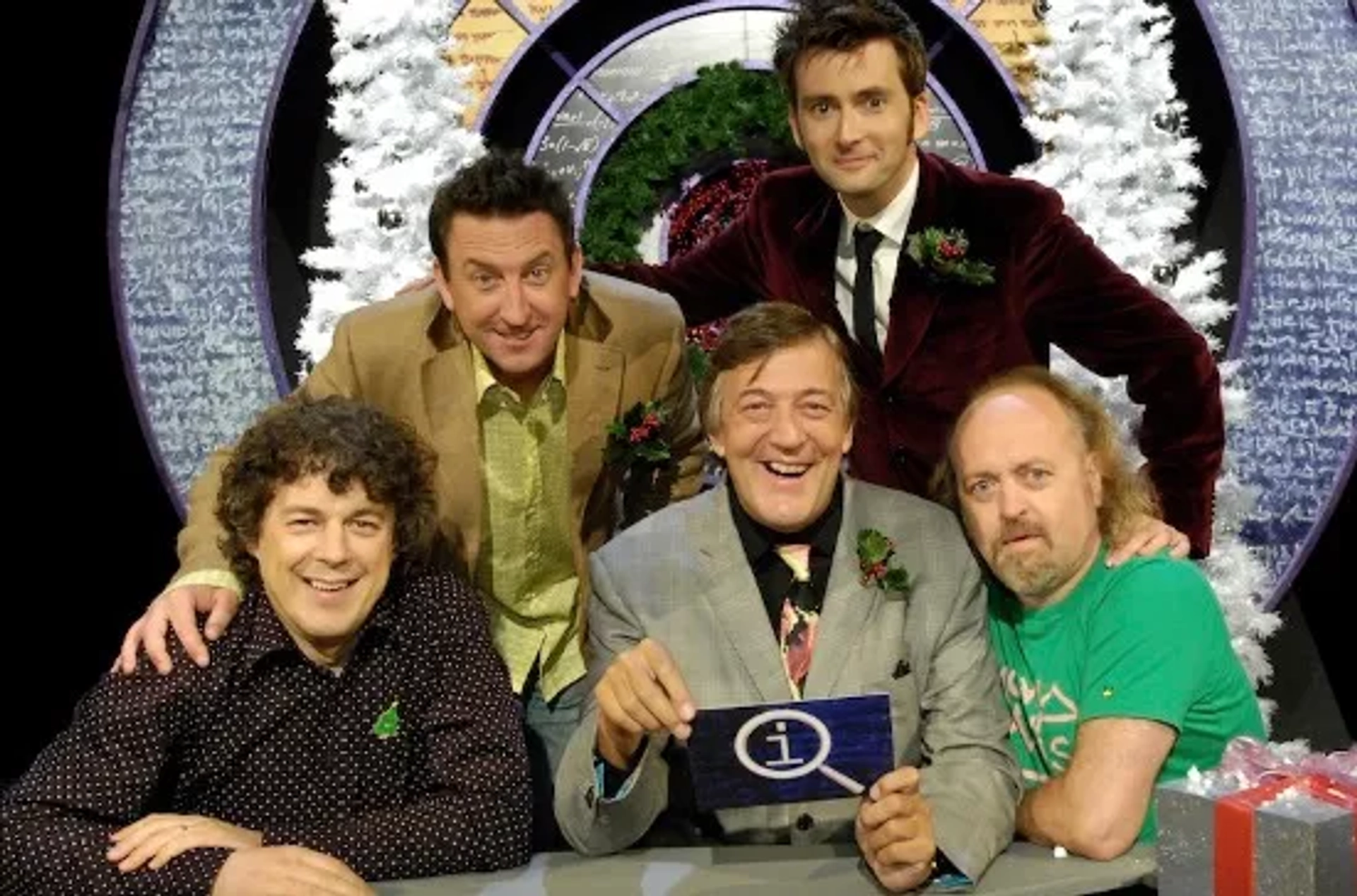 Stephen Fry, Bill Bailey, Alan Davies, David Tennant, and Lee Mack in QI (2003)