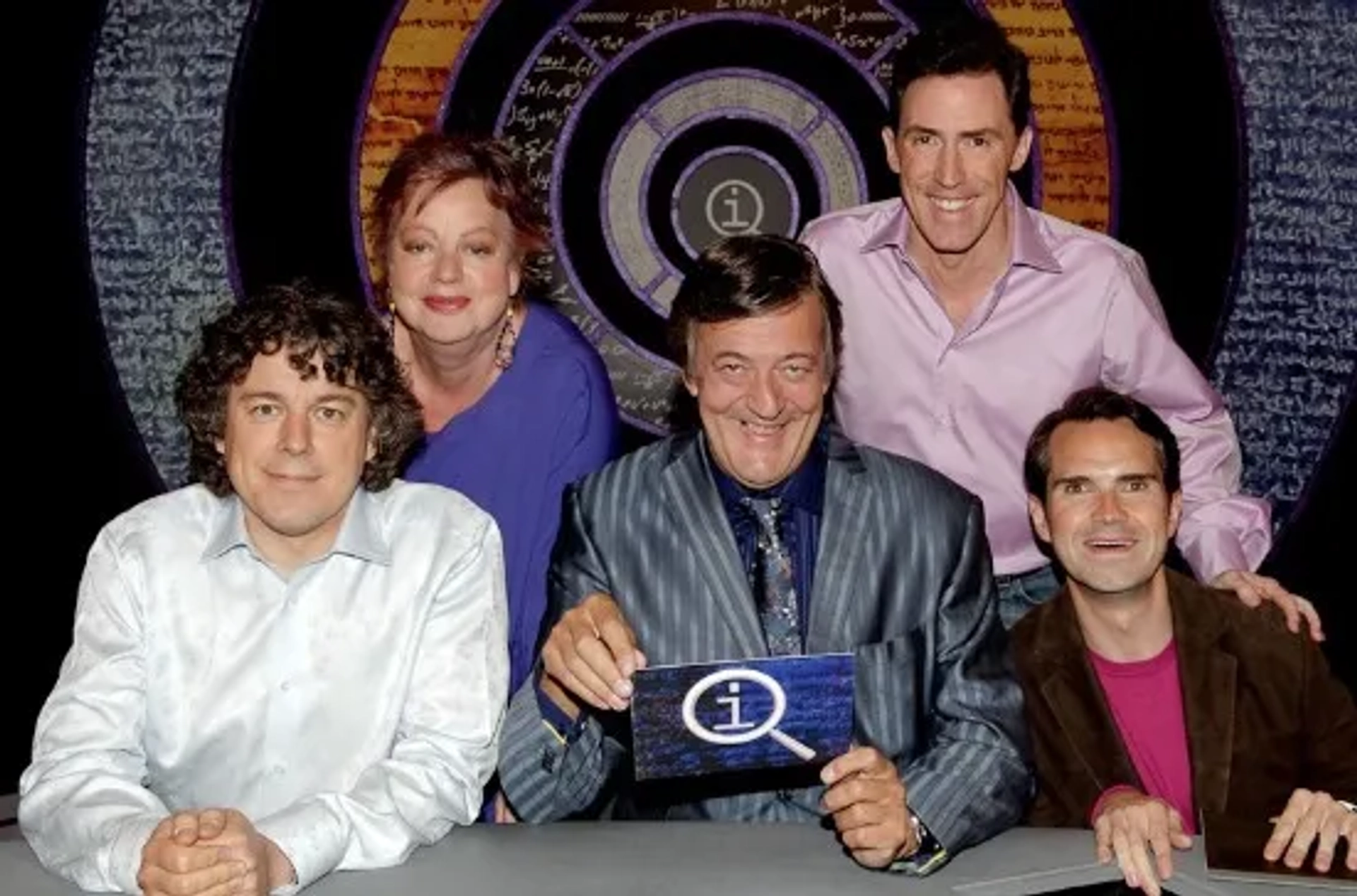 Stephen Fry, Jo Brand, Rob Brydon, Jimmy Carr, and Alan Davies in QI (2003)