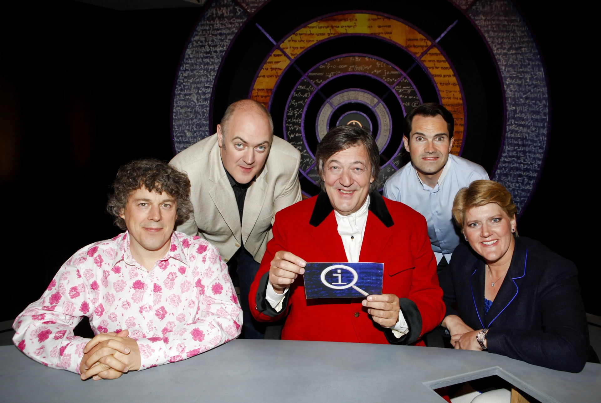 Stephen Fry, Clare Balding, Jimmy Carr, Alan Davies, and Dara O Briain in QI (2003)