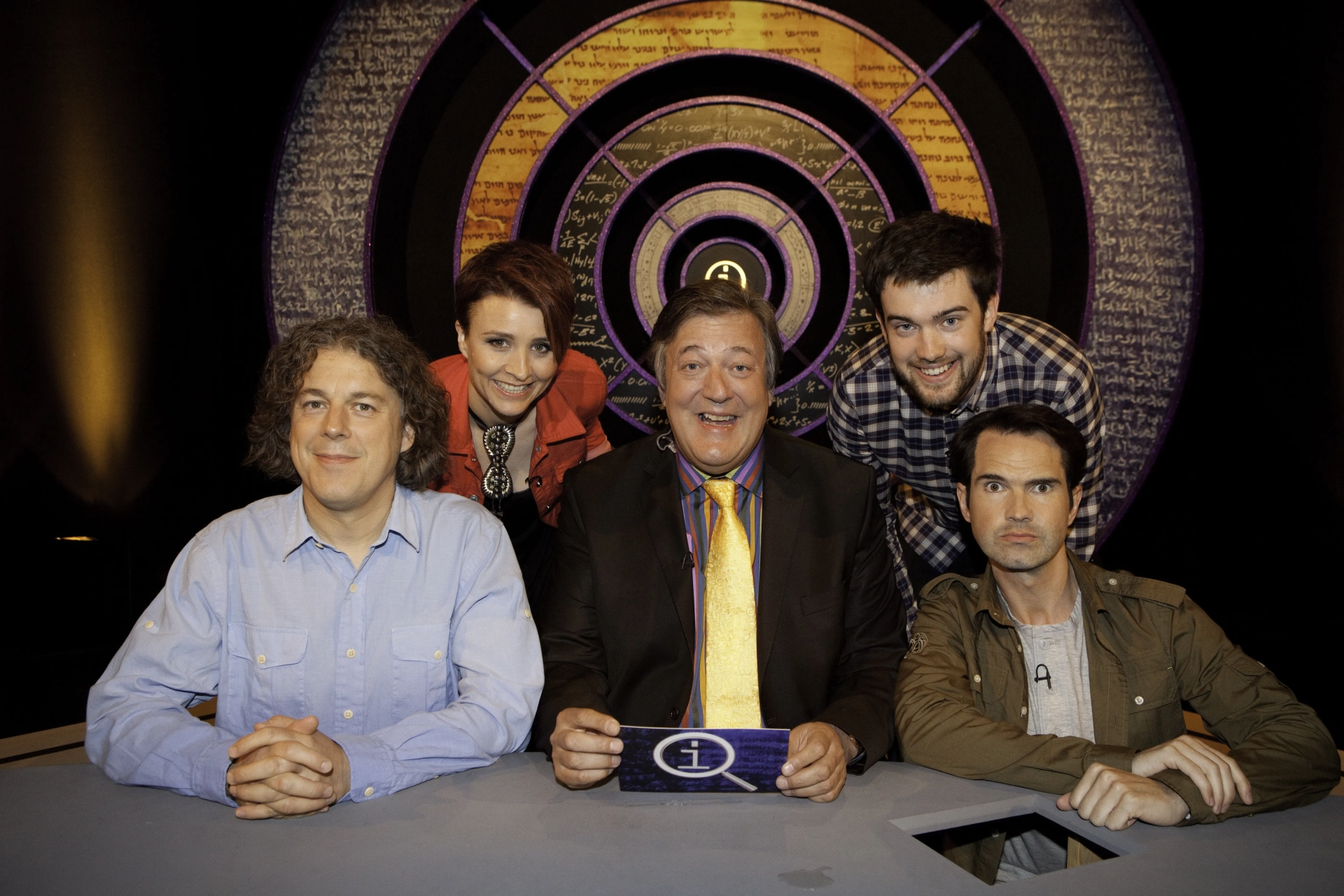 Stephen Fry, Jimmy Carr, Alan Davies, Cal Wilson, and Jack Whitehall in QI (2003)