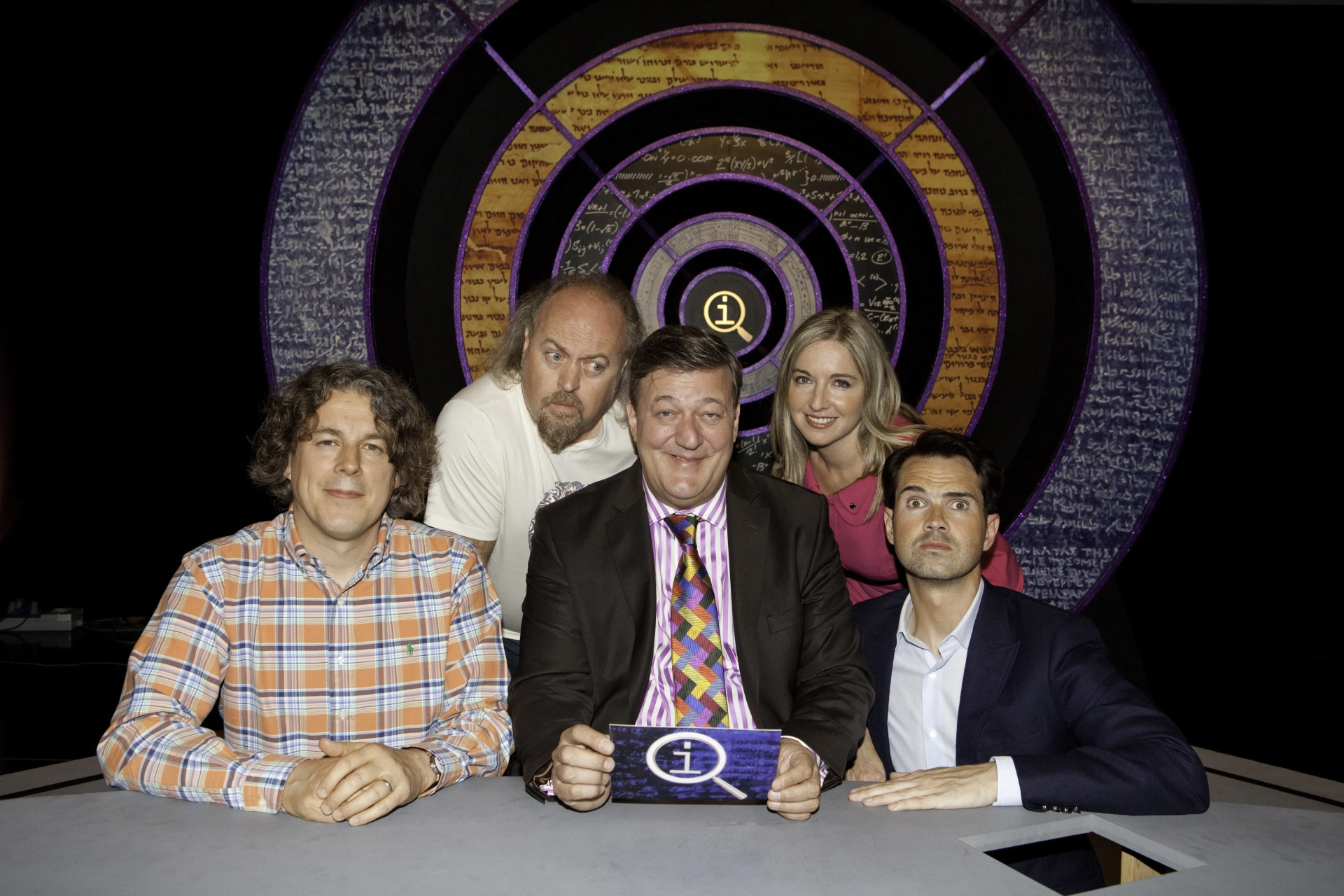 Stephen Fry, Bill Bailey, Jimmy Carr, Alan Davies, and Victoria Coren Mitchell in QI (2003)