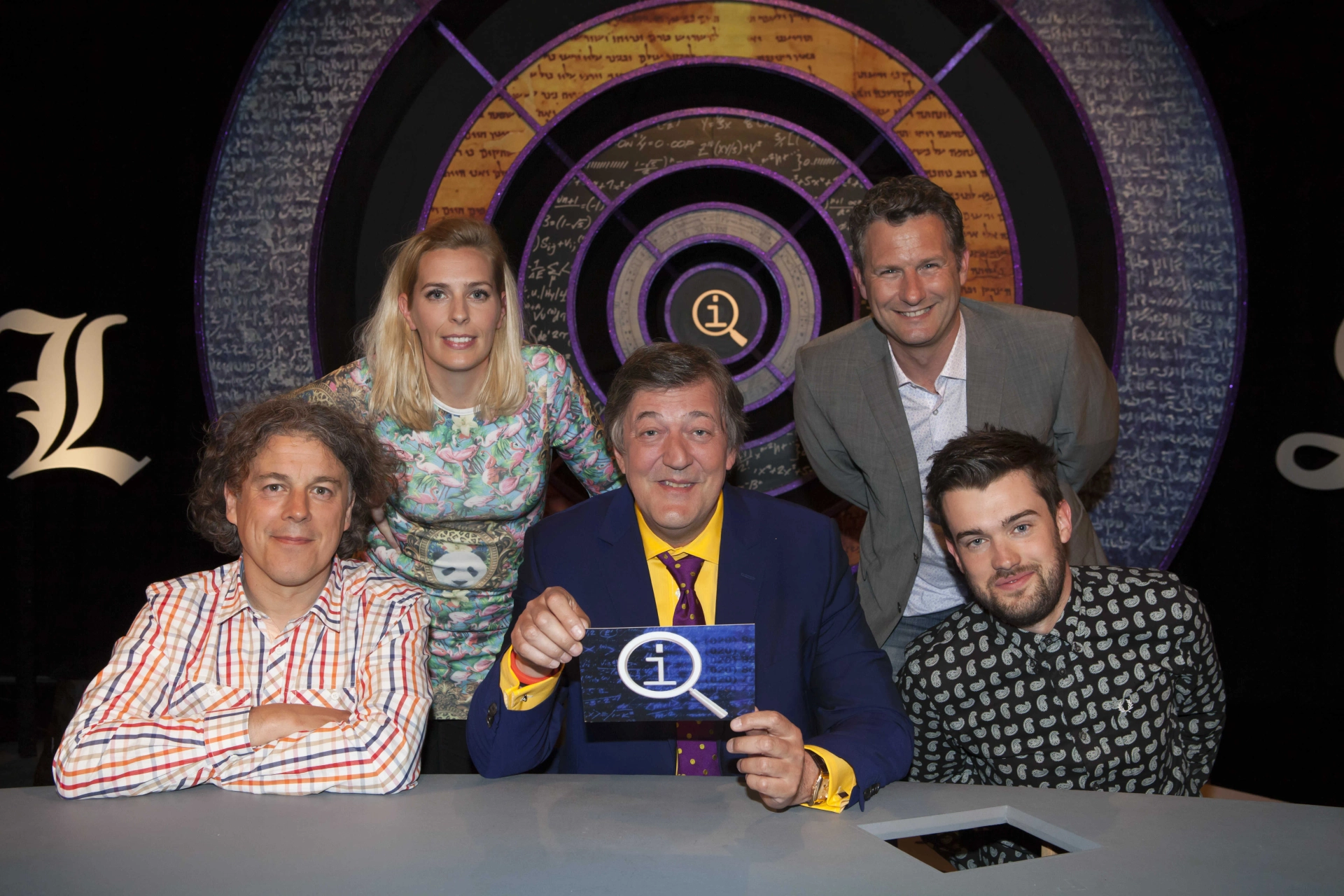 Stephen Fry, Alan Davies, Adam Hills, Jack Whitehall, and Sara Pascoe in QI (2003)