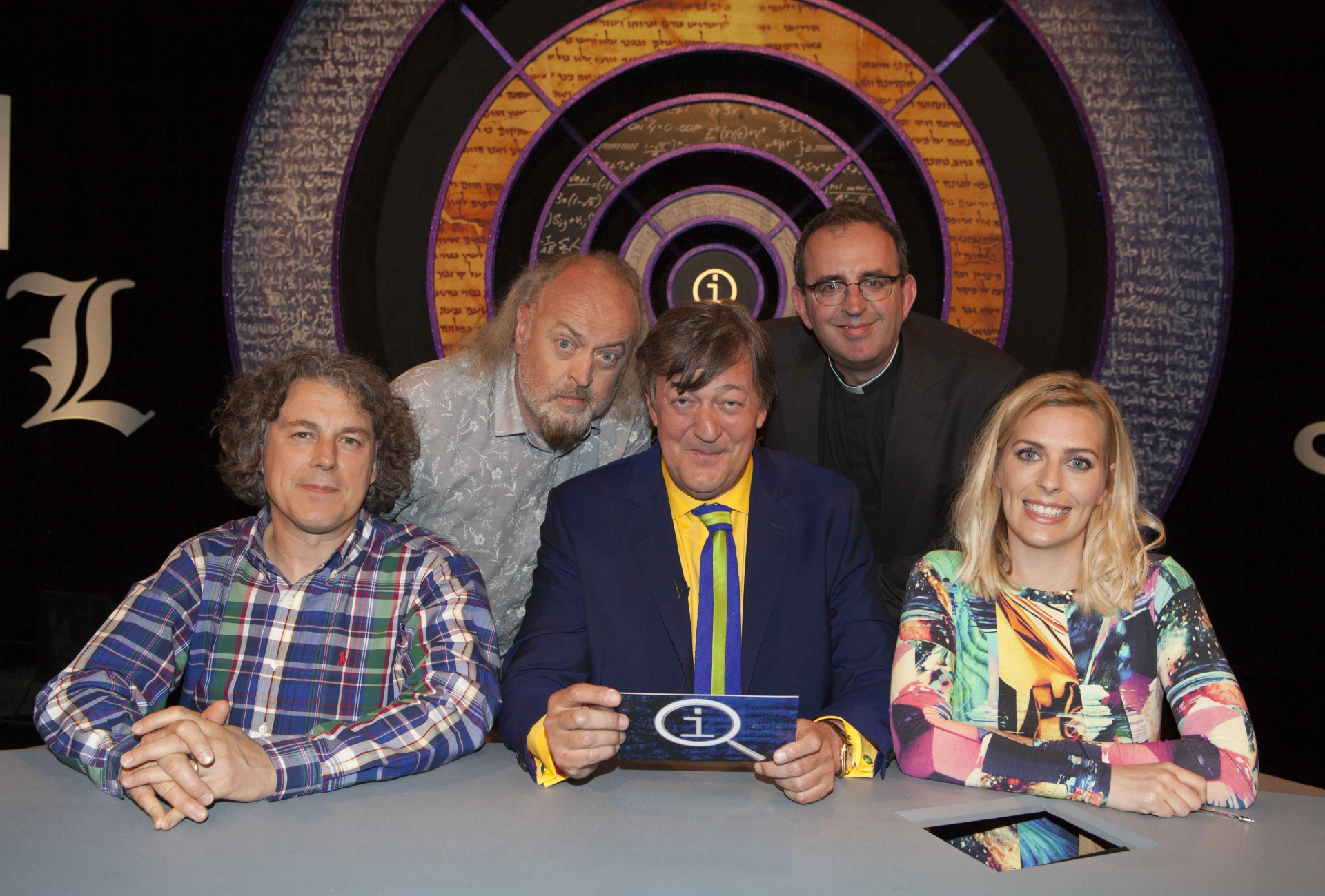 Stephen Fry, Bill Bailey, Alan Davies, Richard Coles, and Sara Pascoe in QI (2003)