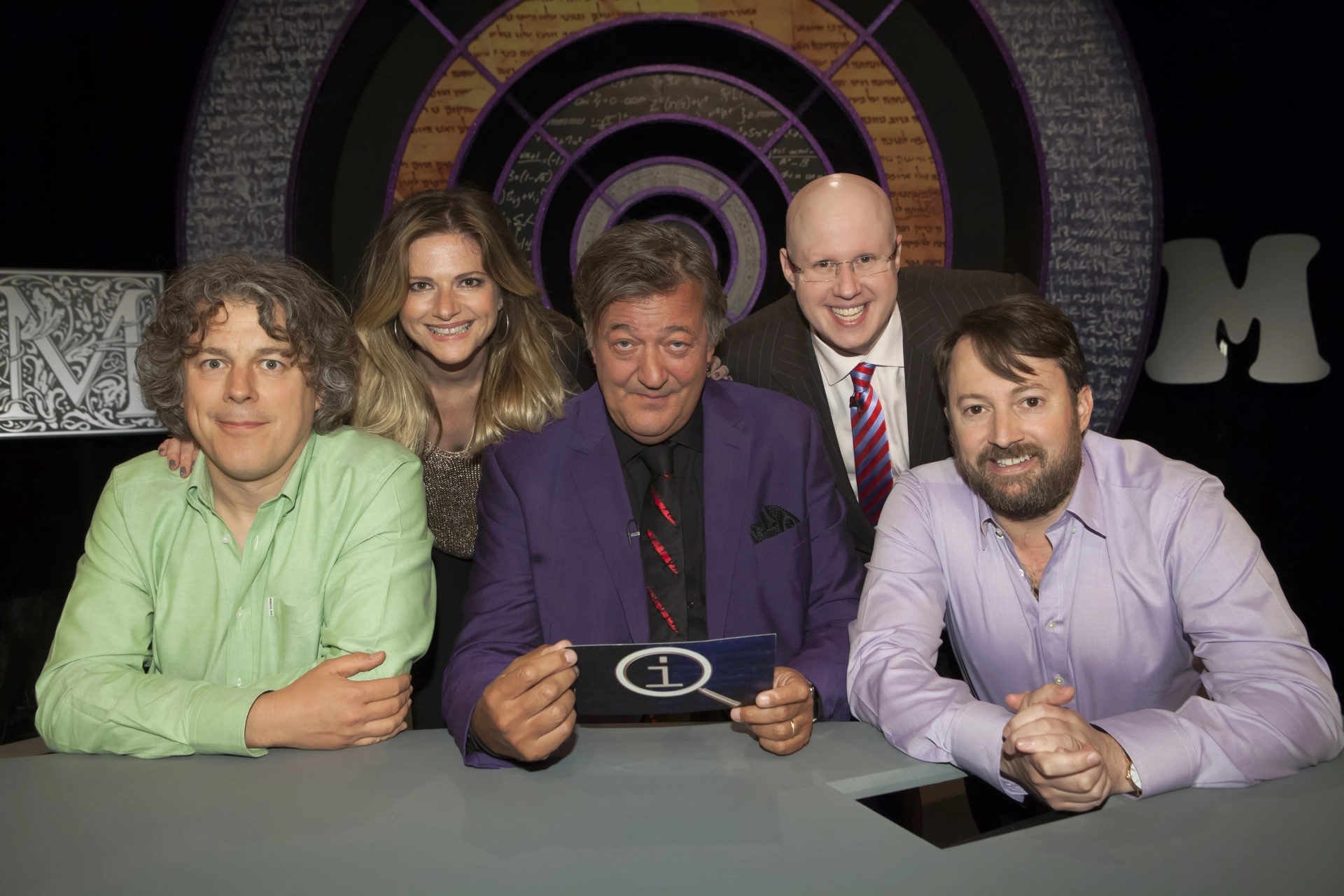 Stephen Fry, Alan Davies, Matt Lucas, David Mitchell, and Julia Zemiro in QI (2003)