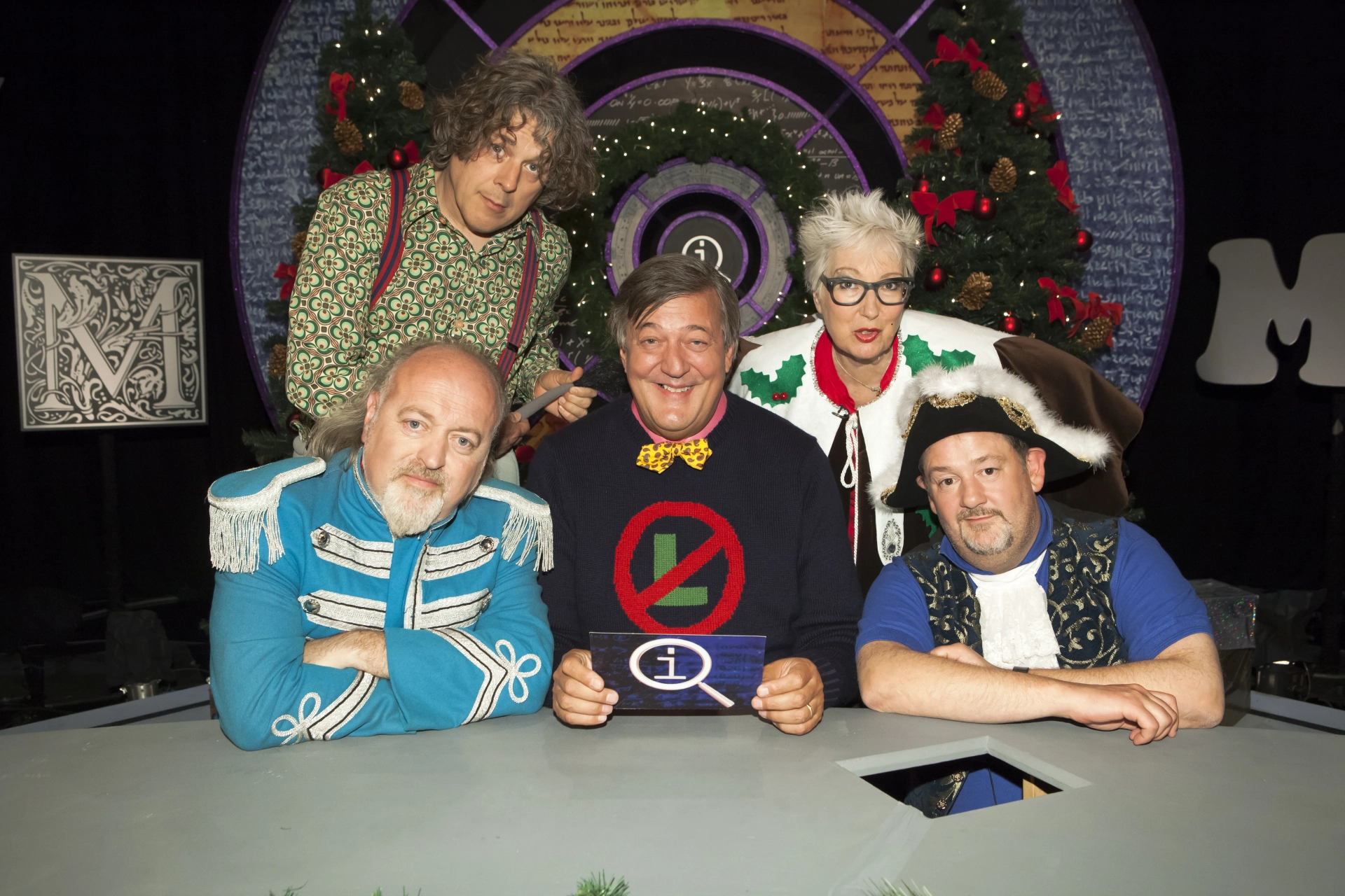 Stephen Fry, Bill Bailey, Alan Davies, Jenny Eclair, and Johnny Vegas in QI (2003)