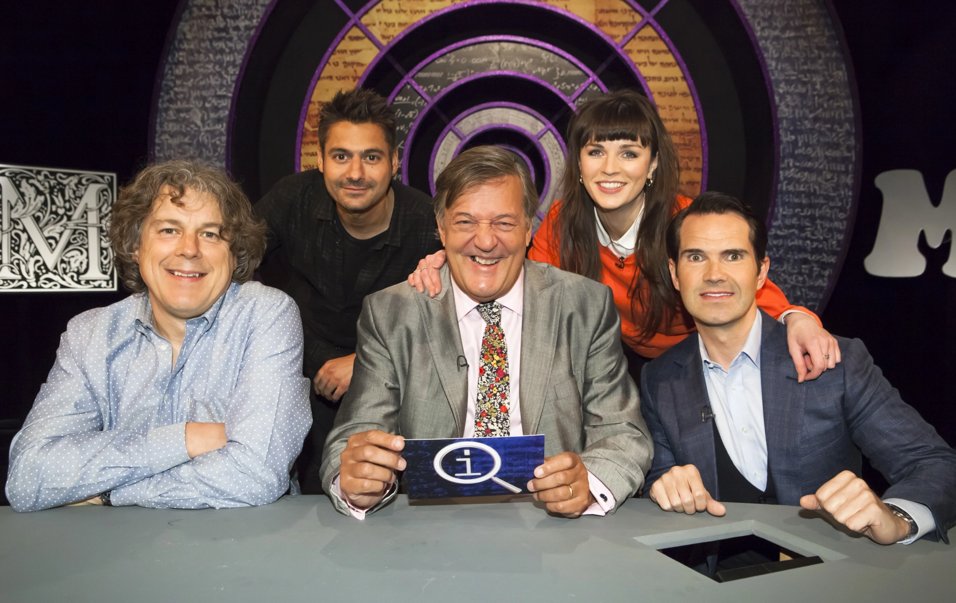 Stephen Fry, Jimmy Carr, Alan Davies, Danny Bhoy, and Aisling Bea in QI (2003)