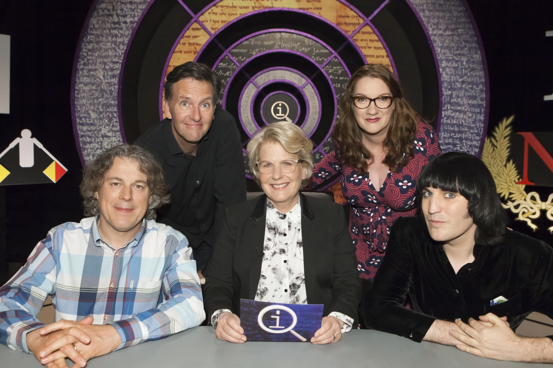 Alan Davies, Noel Fielding, Colin Lane, Sandi Toksvig, and Sarah Millican in QI (2003)