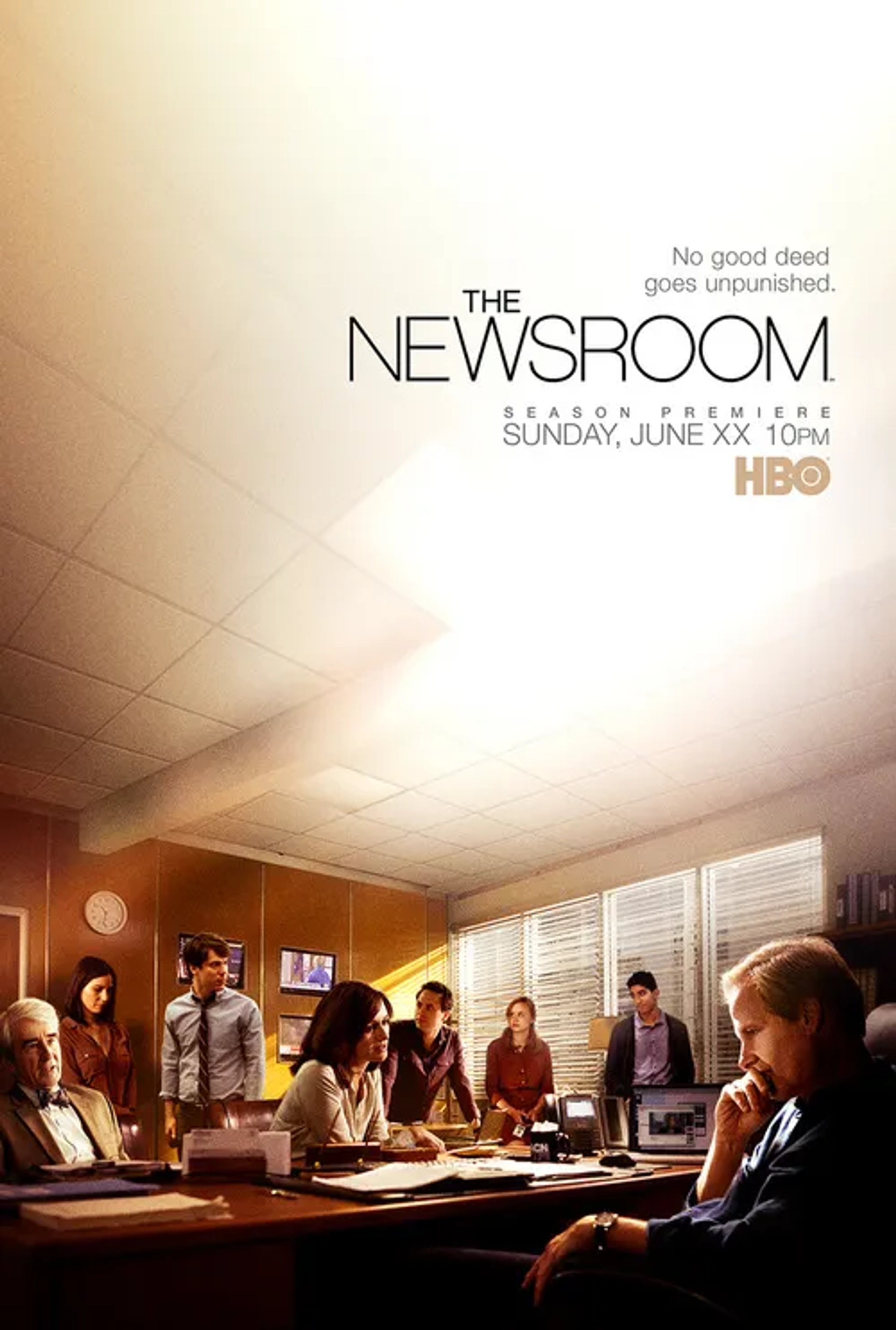 Jeff Daniels, Sam Waterston, John Gallagher Jr., Emily Mortimer, Alison Pill, Thomas Sadoski, Olivia Munn, and Dev Patel in The Newsroom (2012)