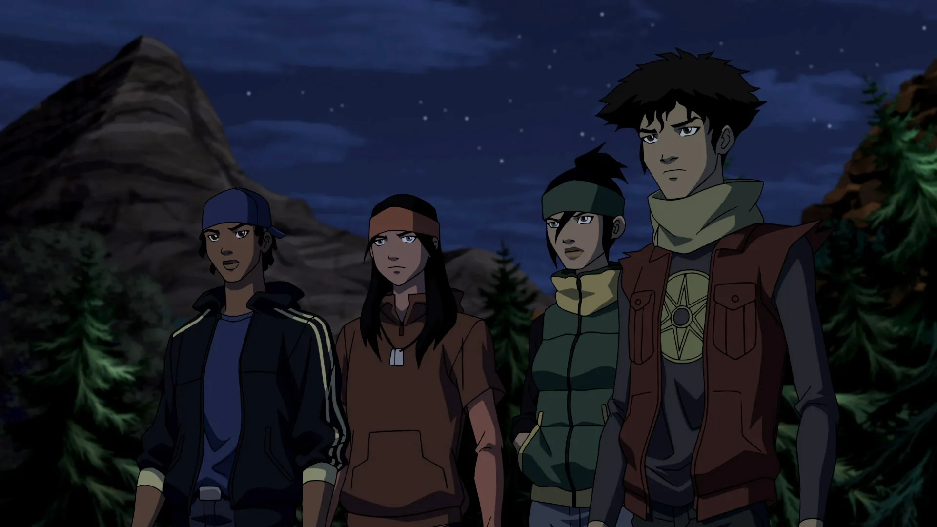 Freddy Rodríguez, Janice Kawaye, Bryton James, and Gregg Rainwater in Young Justice (2010)