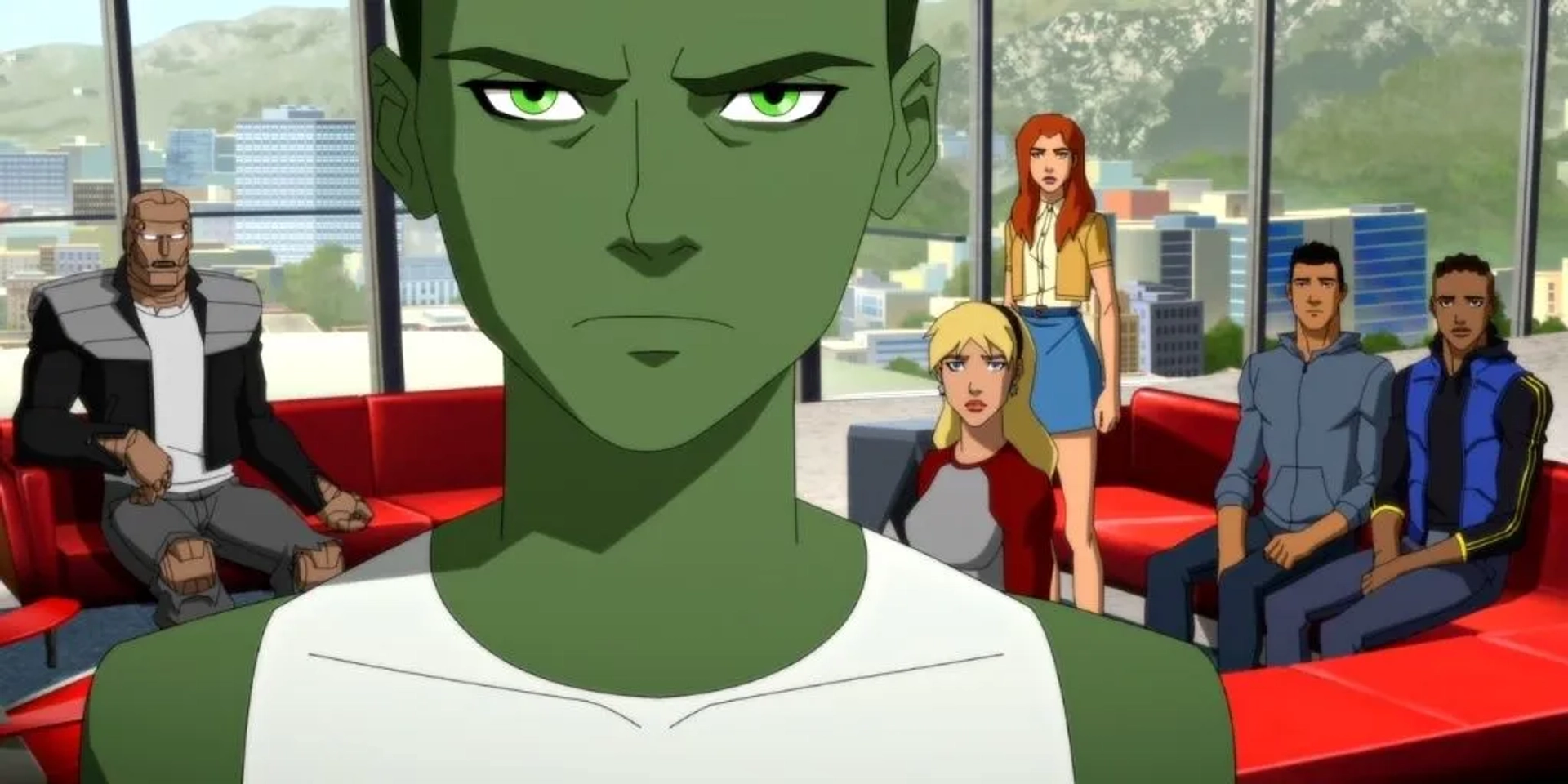 Danica McKellar, Bryton James, Mae Whitman, Greg Cipes, Khary Payton, and Eric Lopez in Young Justice (2010)