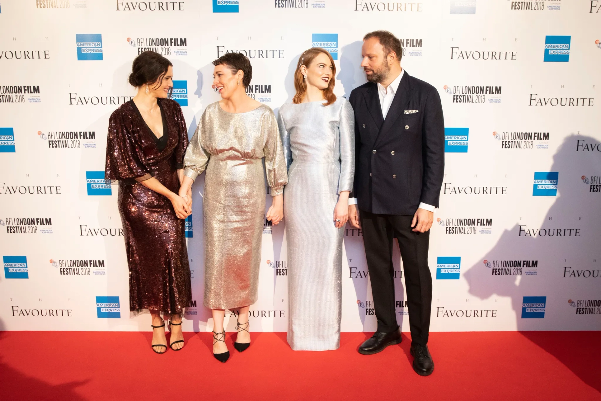 Rachel Weisz, Yorgos Lanthimos, Emma Stone, and Olivia Colman at an event for The Favourite (2018)